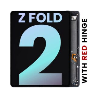 Inner OLED Display mit Rahmen für Samsung Galaxy Z Fold 2 5G (Service Pack) (US & International) (Mystic Black mit Red Hinge)