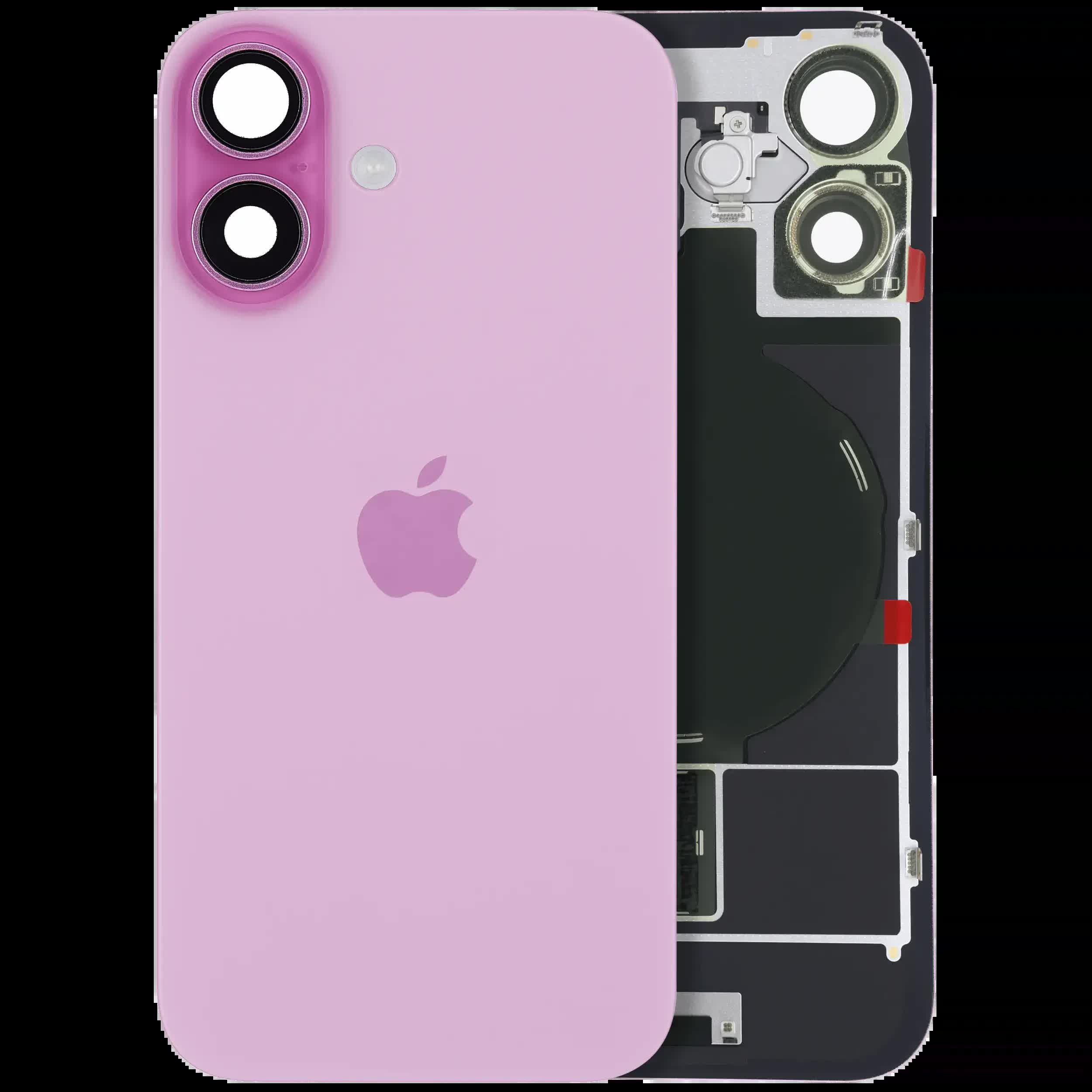 Rückglas mit MagSafe Magnet & NFC & Taschenlampen-Flexkabel für iPhone 16 (Service Pack) (Pink (Rosa))