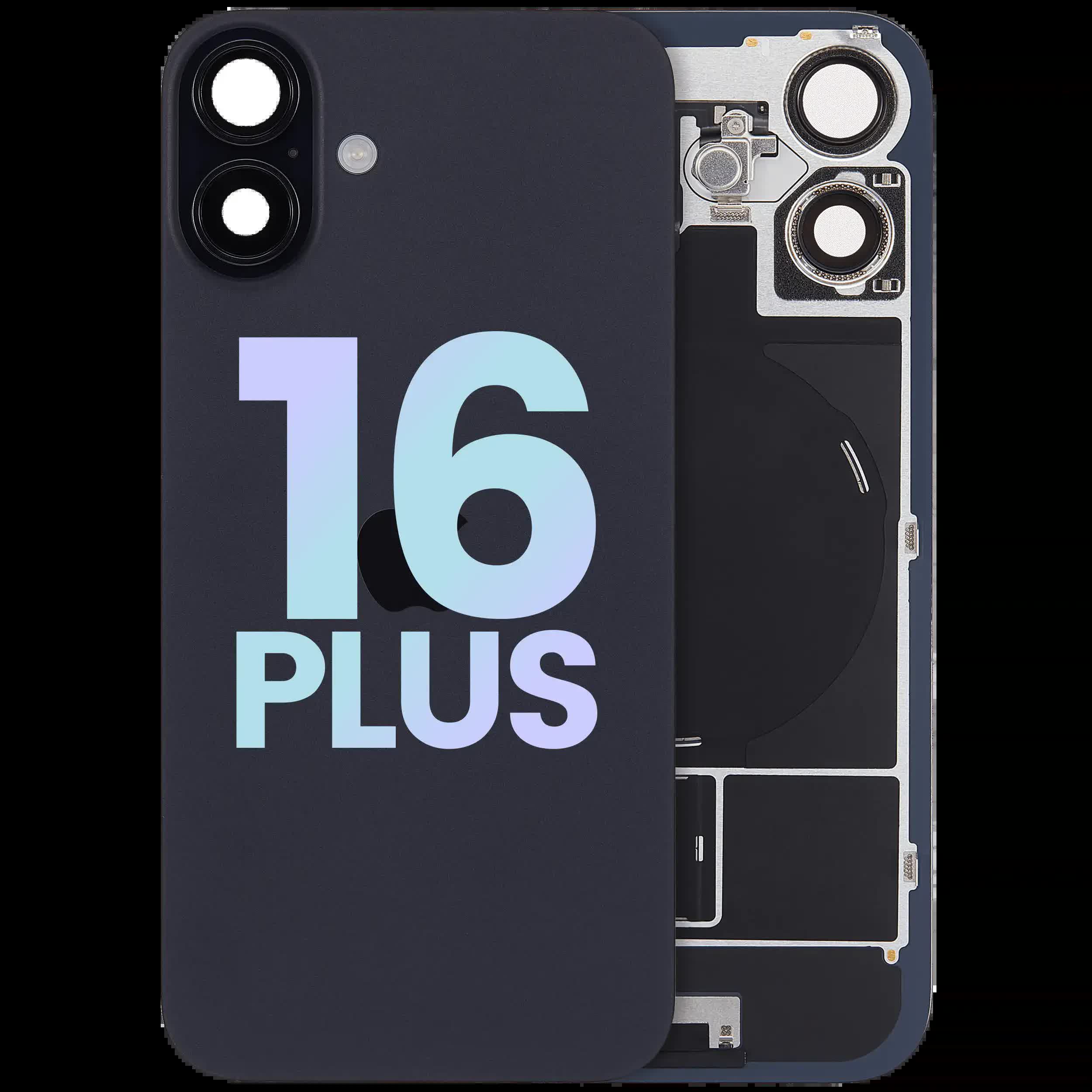 Rückglas mit MagSafe Magnet & NFC & Taschenlampen-Flexkabel für iPhone 16 Plus (Service Pack) (Black (Schwarz))