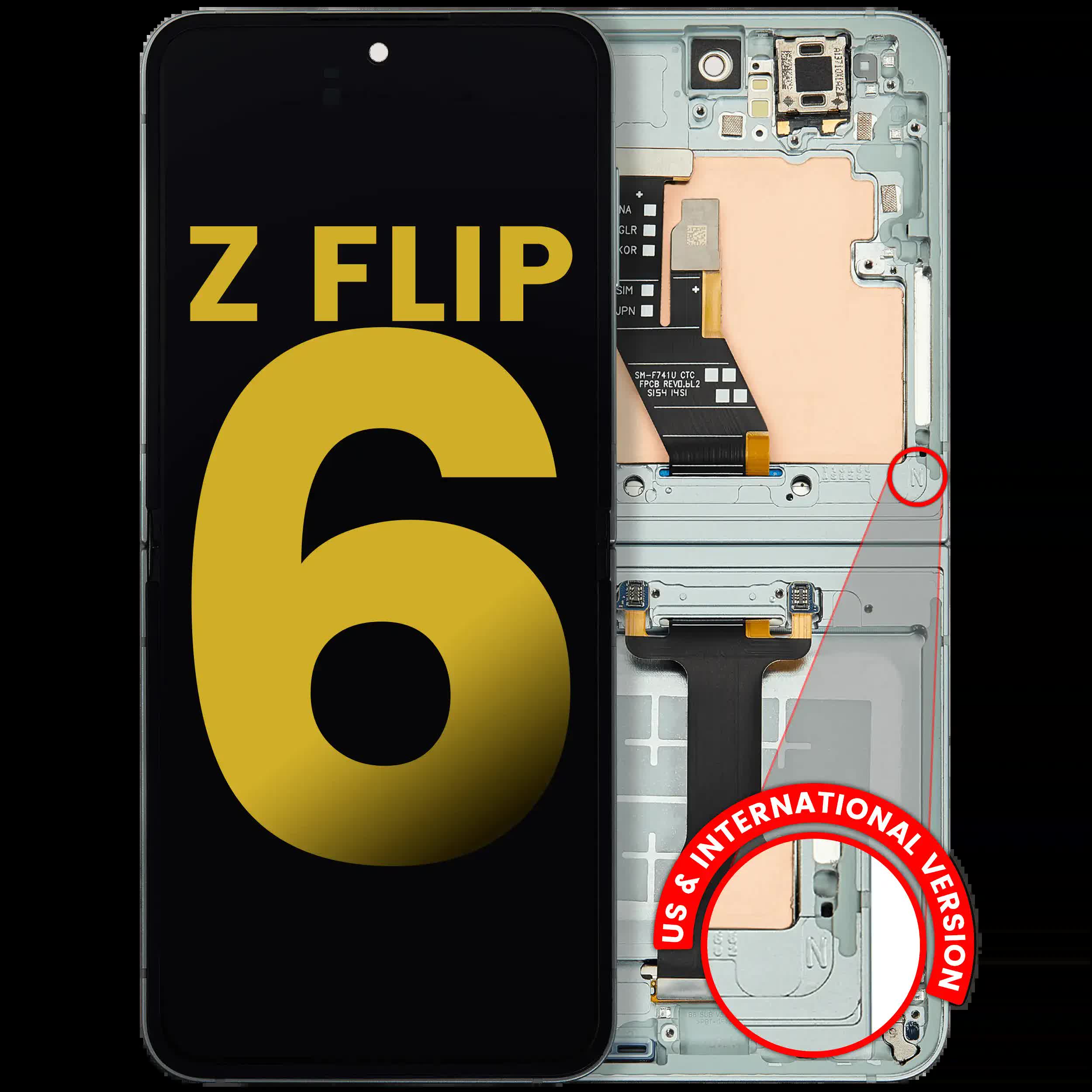 Inner OLED Display mit Rahmen für Samsung Galaxy Z Flip 6 (F741) (US & International) (professionell aufgearbeitet) (Mint)