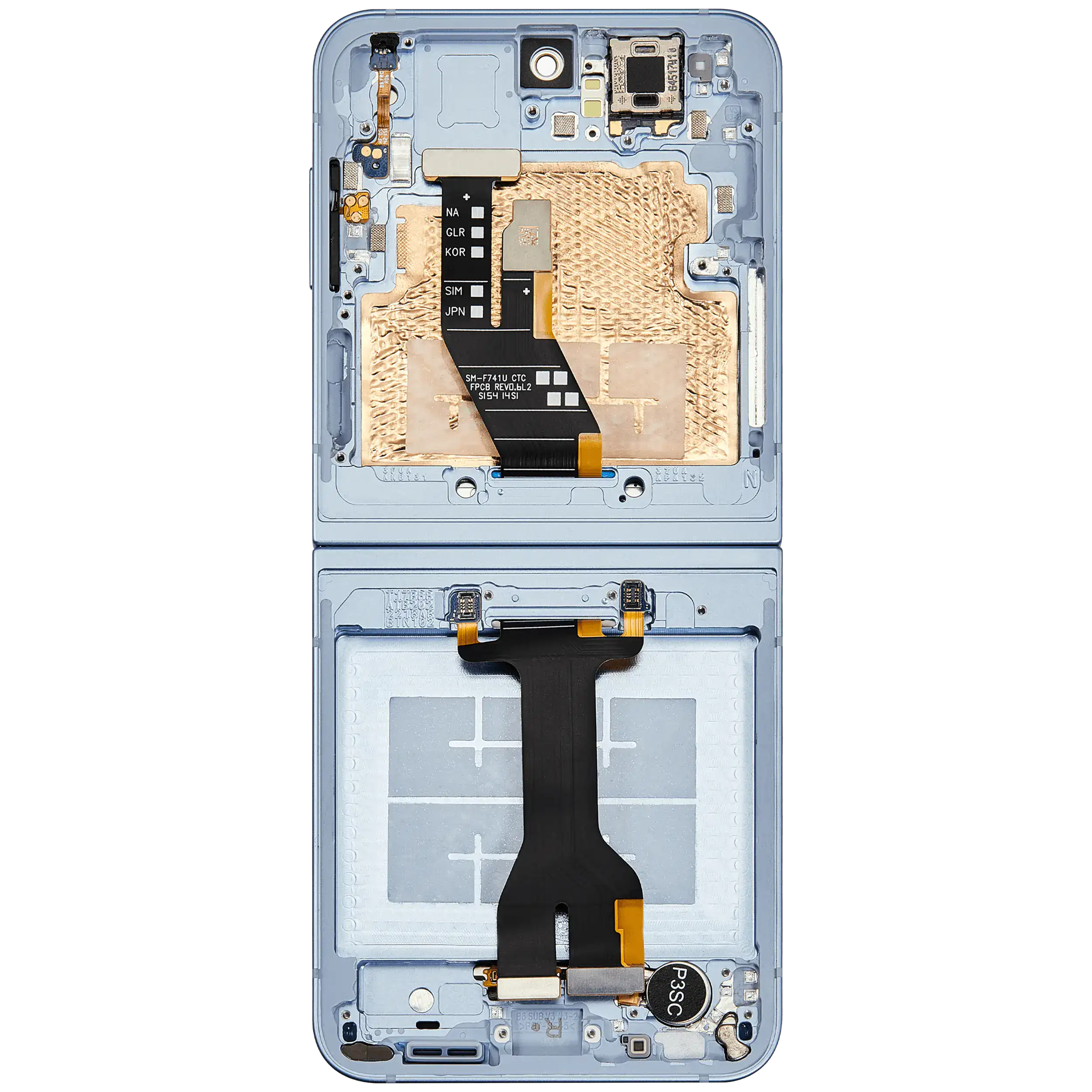 Inner OLED Display mit Rahmen für Samsung Galaxy Z Flip 6 (F741) (US & International) (professionell aufgearbeitet) (Blue (Blau)) – Bild 4