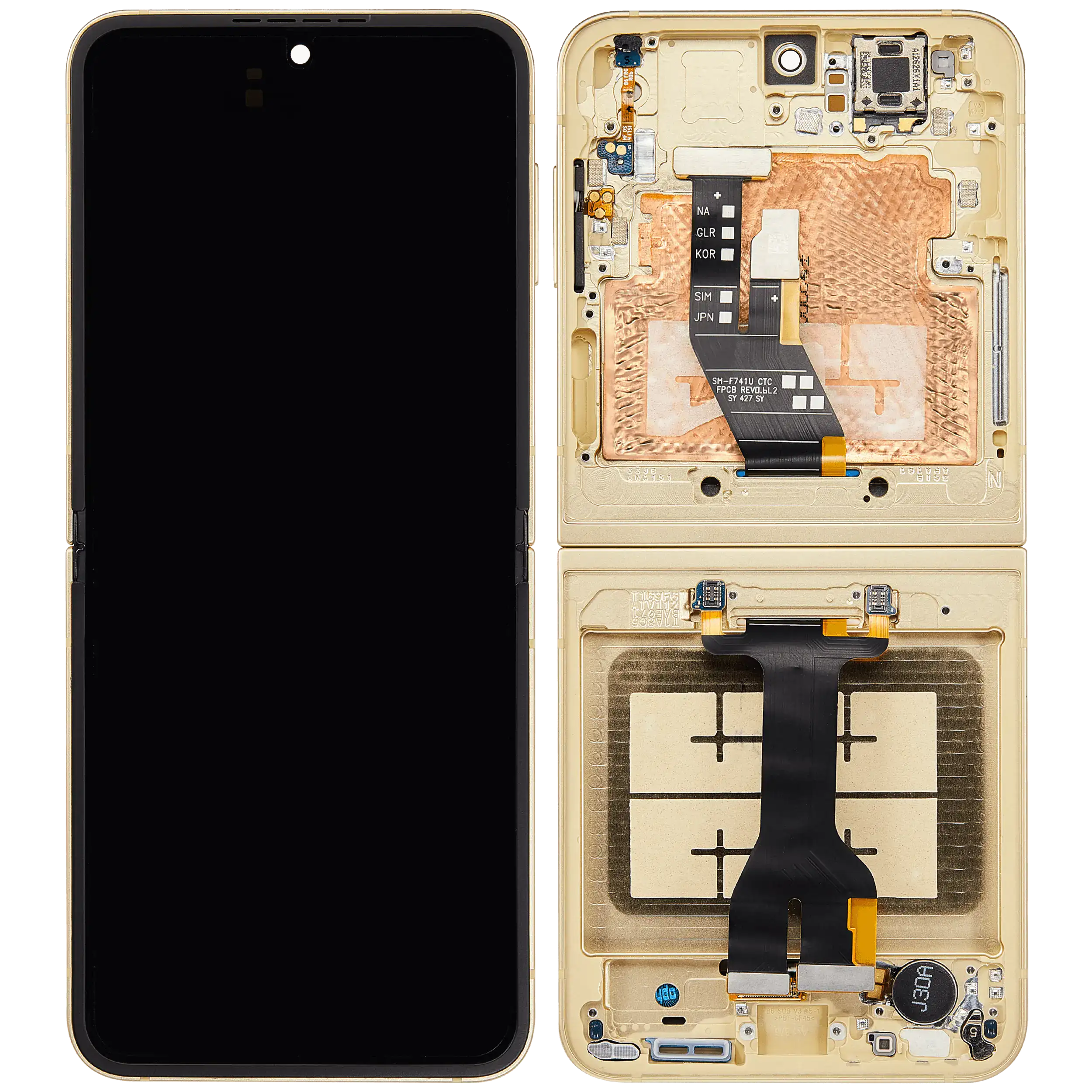 Inner OLED Display mit Rahmen für Samsung Galaxy Z Flip 6 (F741) (US & International) (professionell aufgearbeitet) (Yellow) – Bild 2