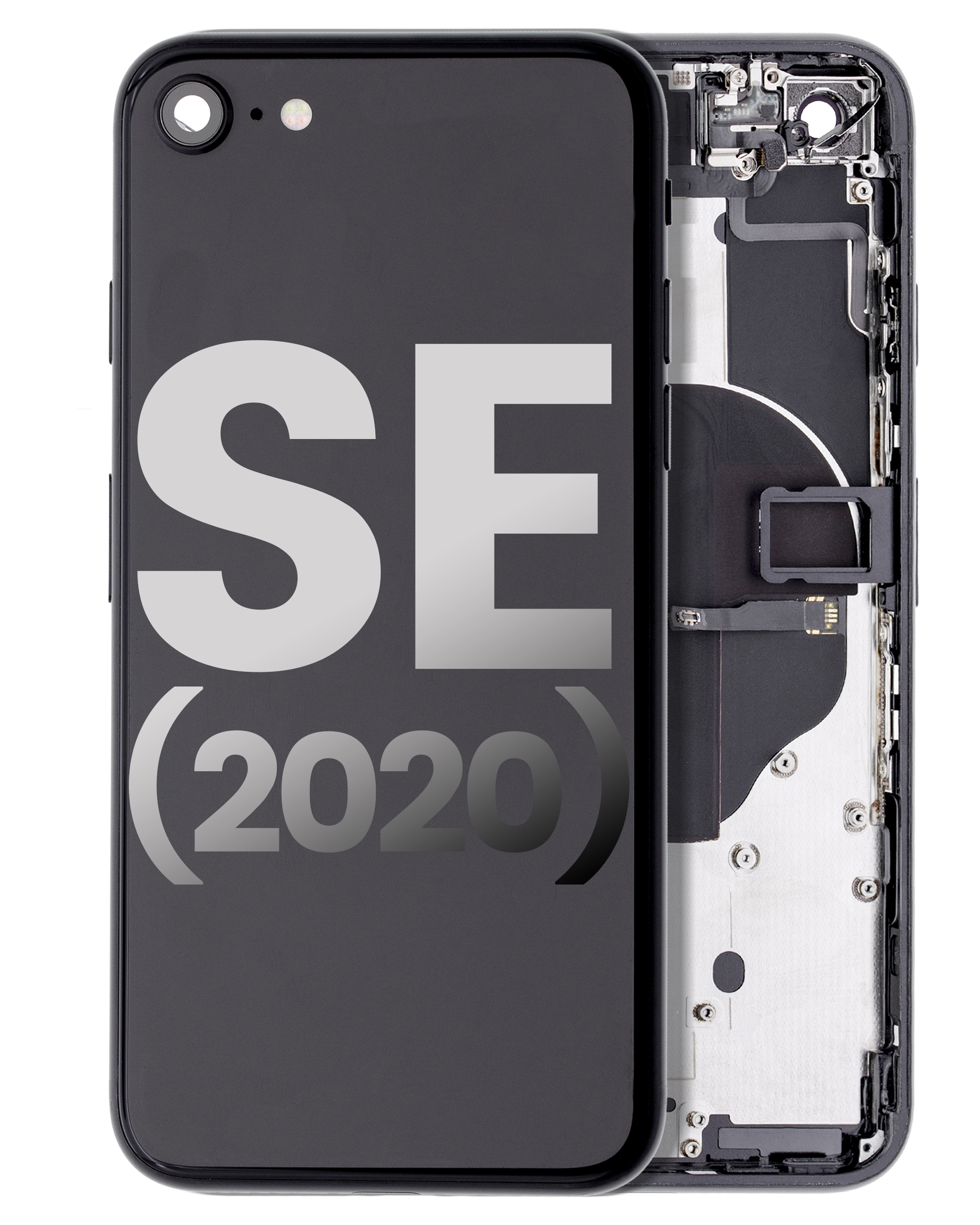 Rückgehäuse mit Ladebuchse Flex und Kleinteilen vormontiert für iPhone SE (2020) (ausgebautes Originalteil: Grade A) (Black (Schwarz)) – Bild 2