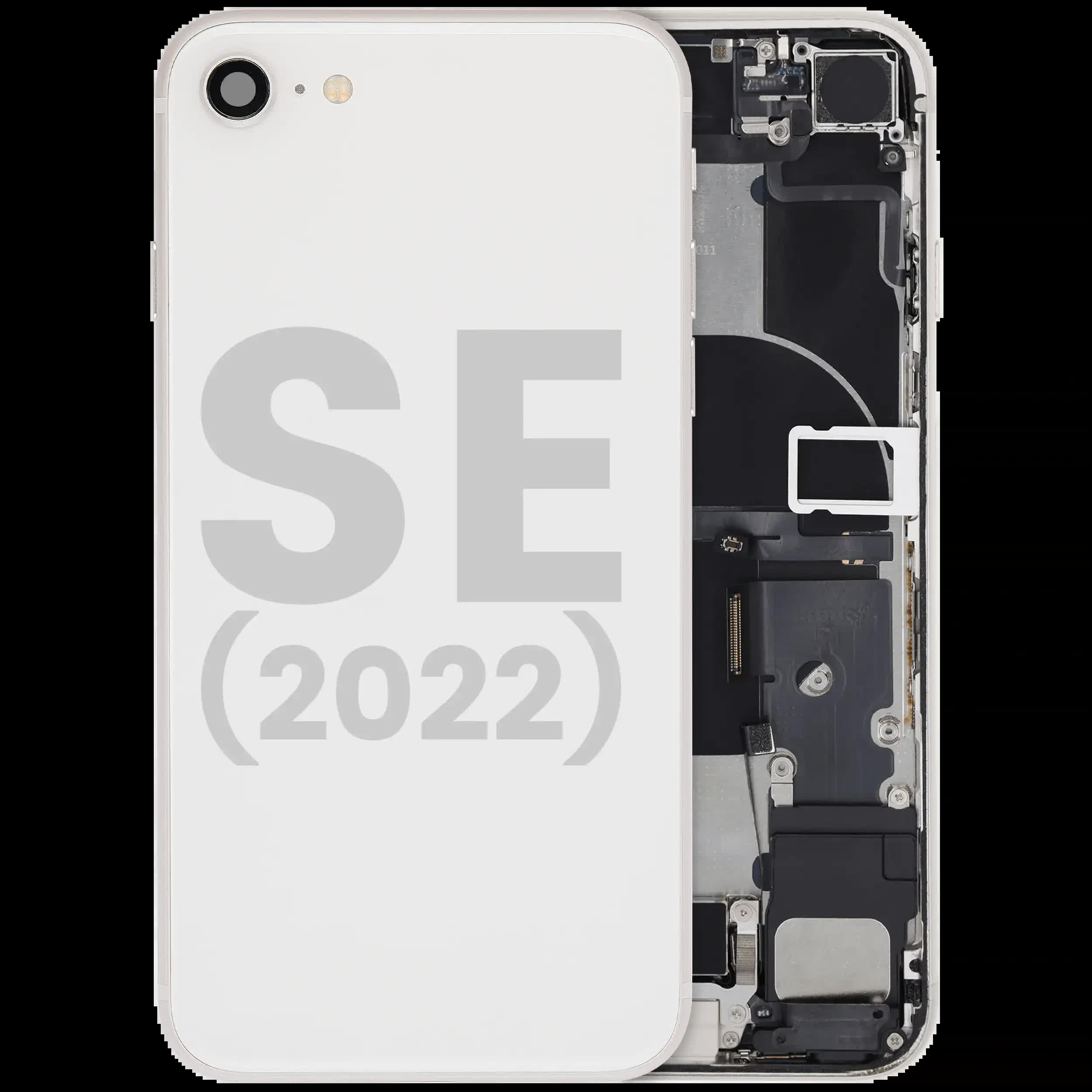 Rückgehäuse mit Ladebuchse Flex und Kleinteilen vormontiert für iPhone SE (2022) (ausgebautes Originalteil: Grade A) (Starlight)