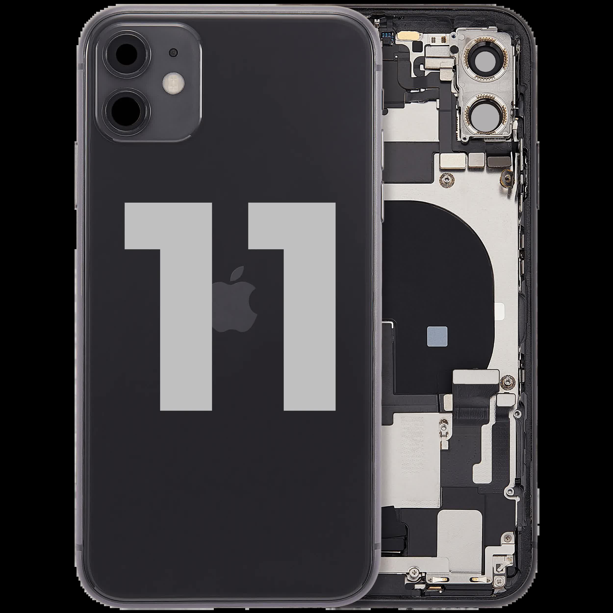 Rückgehäuse mit Ladebuchsen-Flex und Kleinteilen für iPhone 11 (ausgebautes Originalteil: Grade A) (Black (Schwarz))