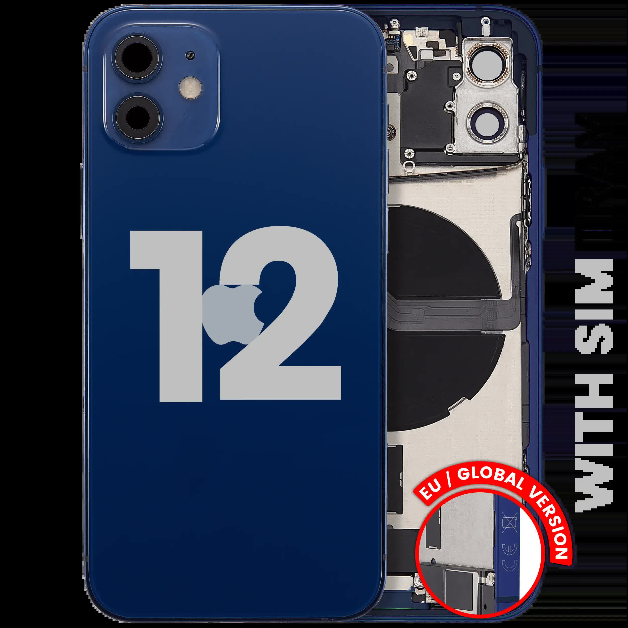 Rückgehäuse mit Ladebuchsen-Flex und Kleinteilen für iPhone 12 (EU / globale Version) (ausgebautes Originalteil: Grade B) (Blue (Blau))