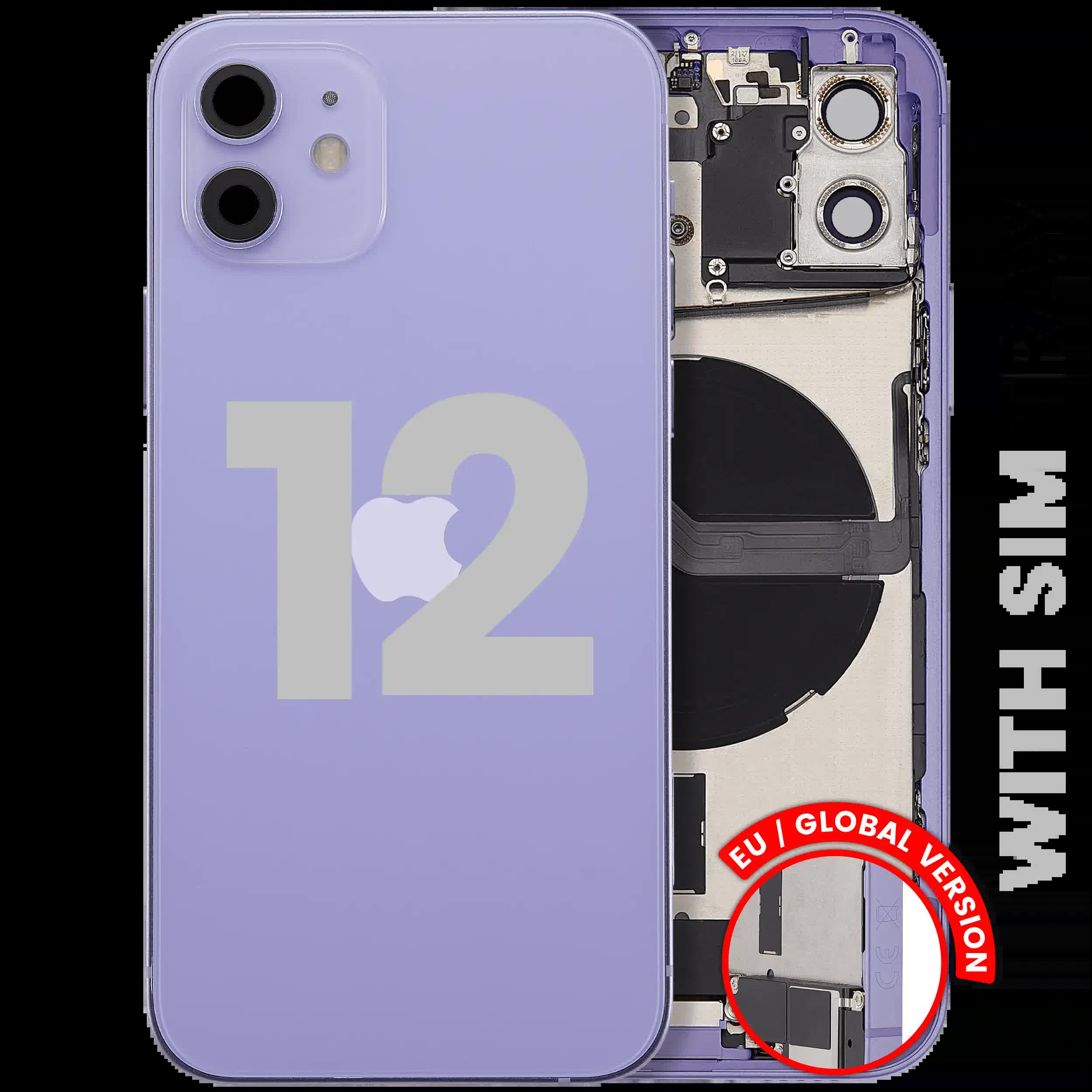 Rückgehäuse mit Ladebuchsen-Flex und Kleinteilen für iPhone 12 (EU / globale Version) (ausgebautes Originalteil: Grade B) (Purple (Violett))