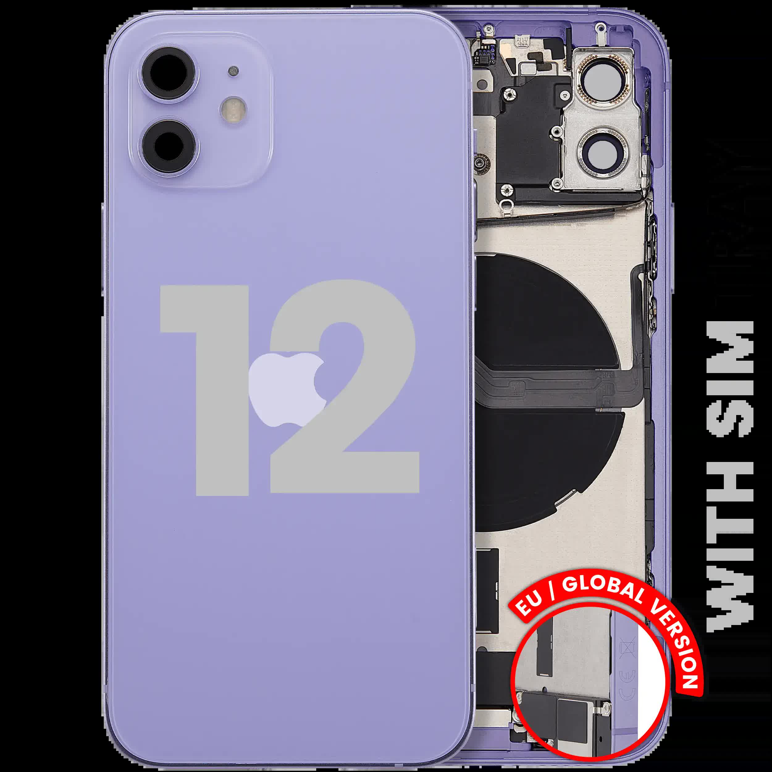 Rückgehäuse mit Ladebuchsen-Flex und Kleinteilen für iPhone 12 (EU / globale Version) (ausgebautes Originalteil: Grade C) (Purple (Violett))