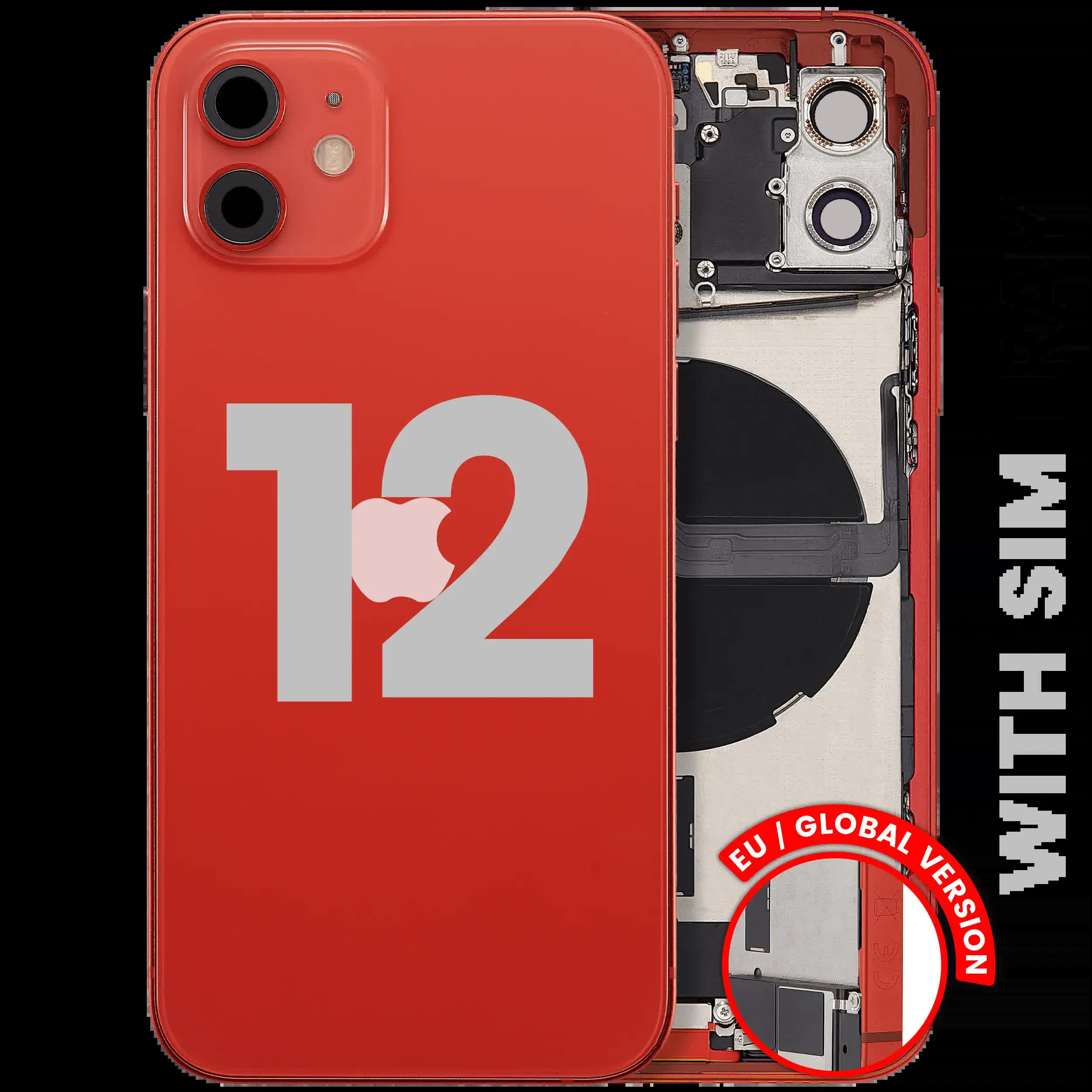 Rückgehäuse mit Ladebuchsen-Flex und Kleinteilen für iPhone 12 (EU / globale Version) (ausgebautes Originalteil: Grade C) (Red (Rot))