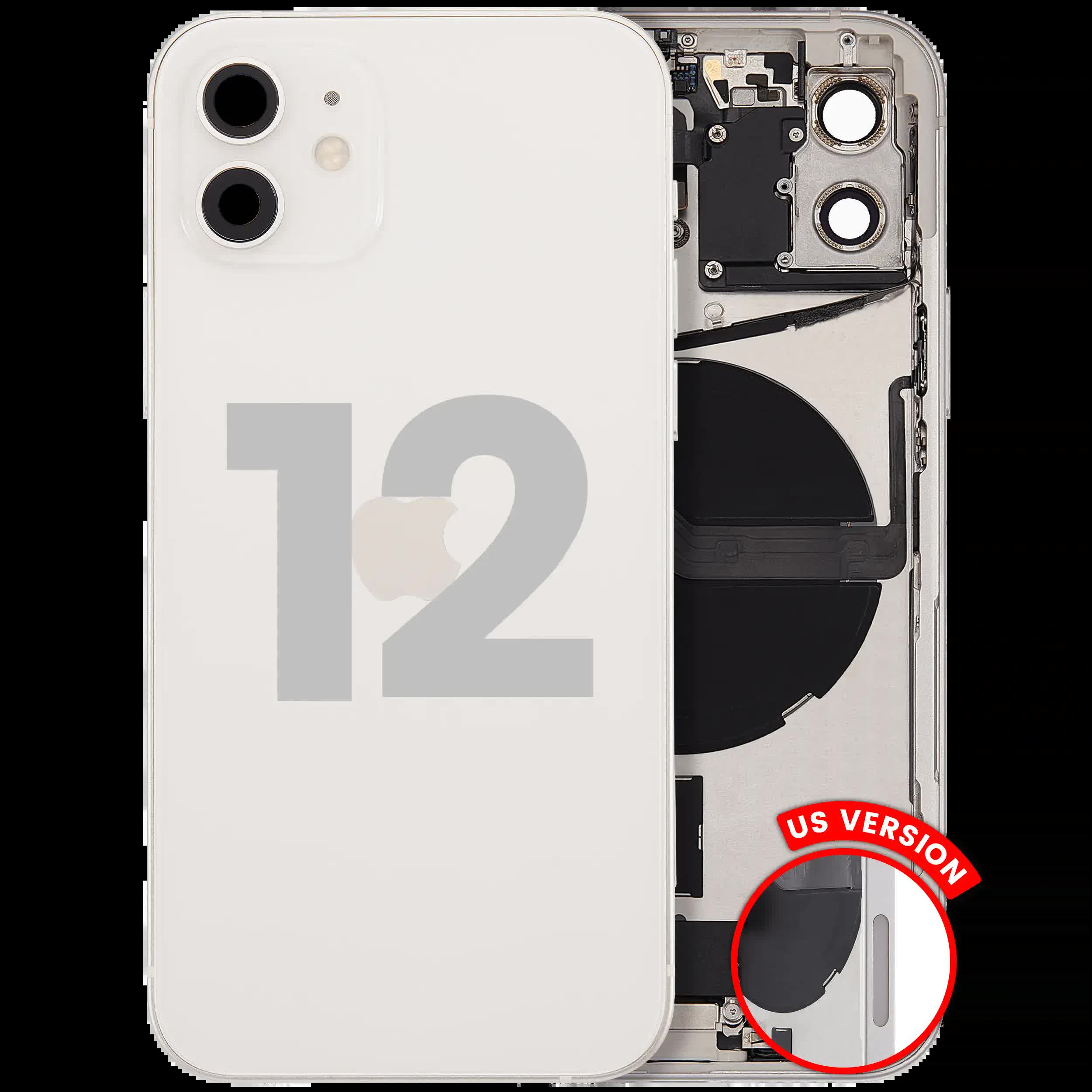 Rückgehäuse mit Ladebuchsen-Flex und Kleinteilen für iPhone 12 (US-Version) (ausgebautes Originalteil: Grade C) (White (Weiß))