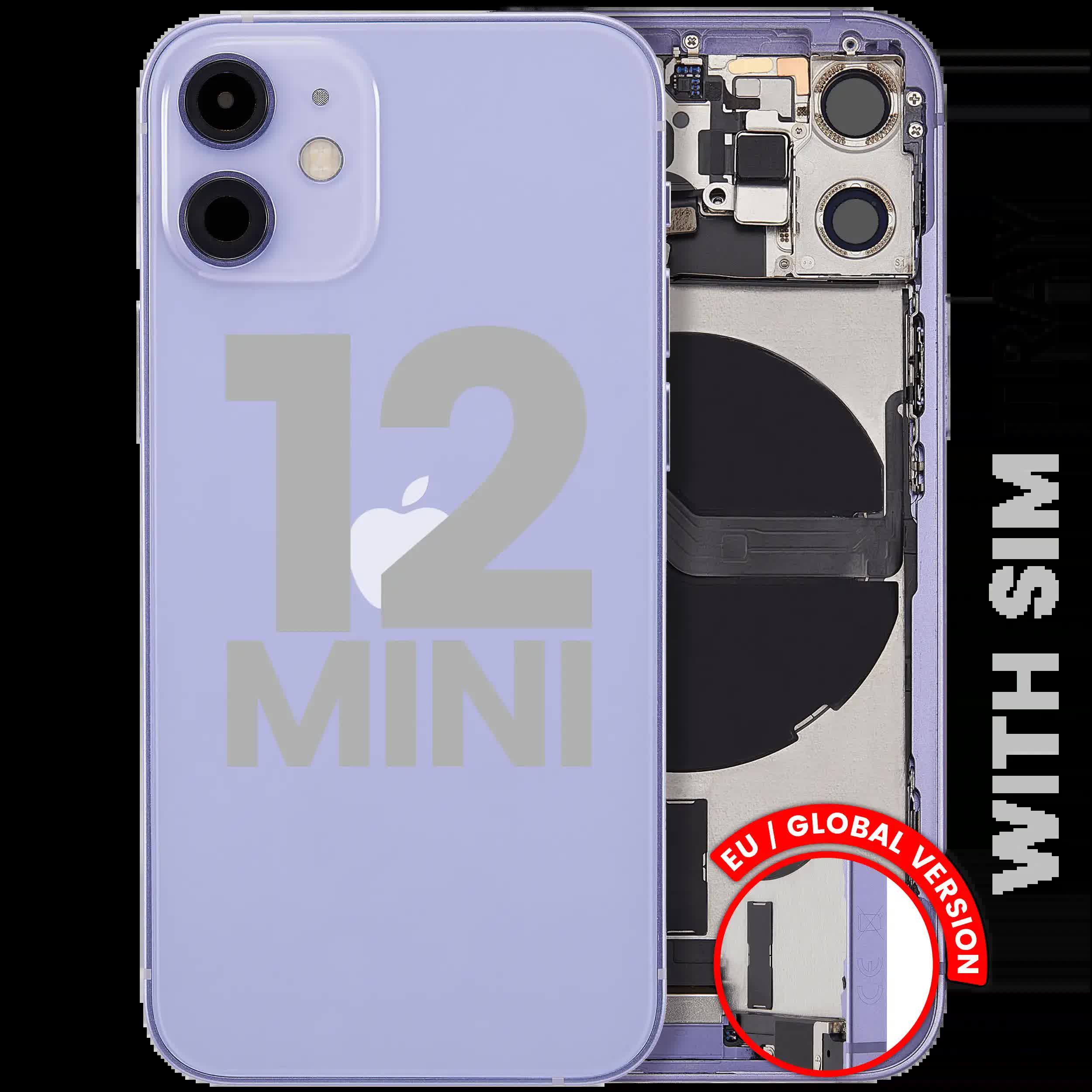 Rückgehäuse mit Ladebuchsen-Flex und Kleinteilen für iPhone 12 Mini (EU / globale Version) (ausgebautes Originalteil: Grade B) (Purple (Violett))