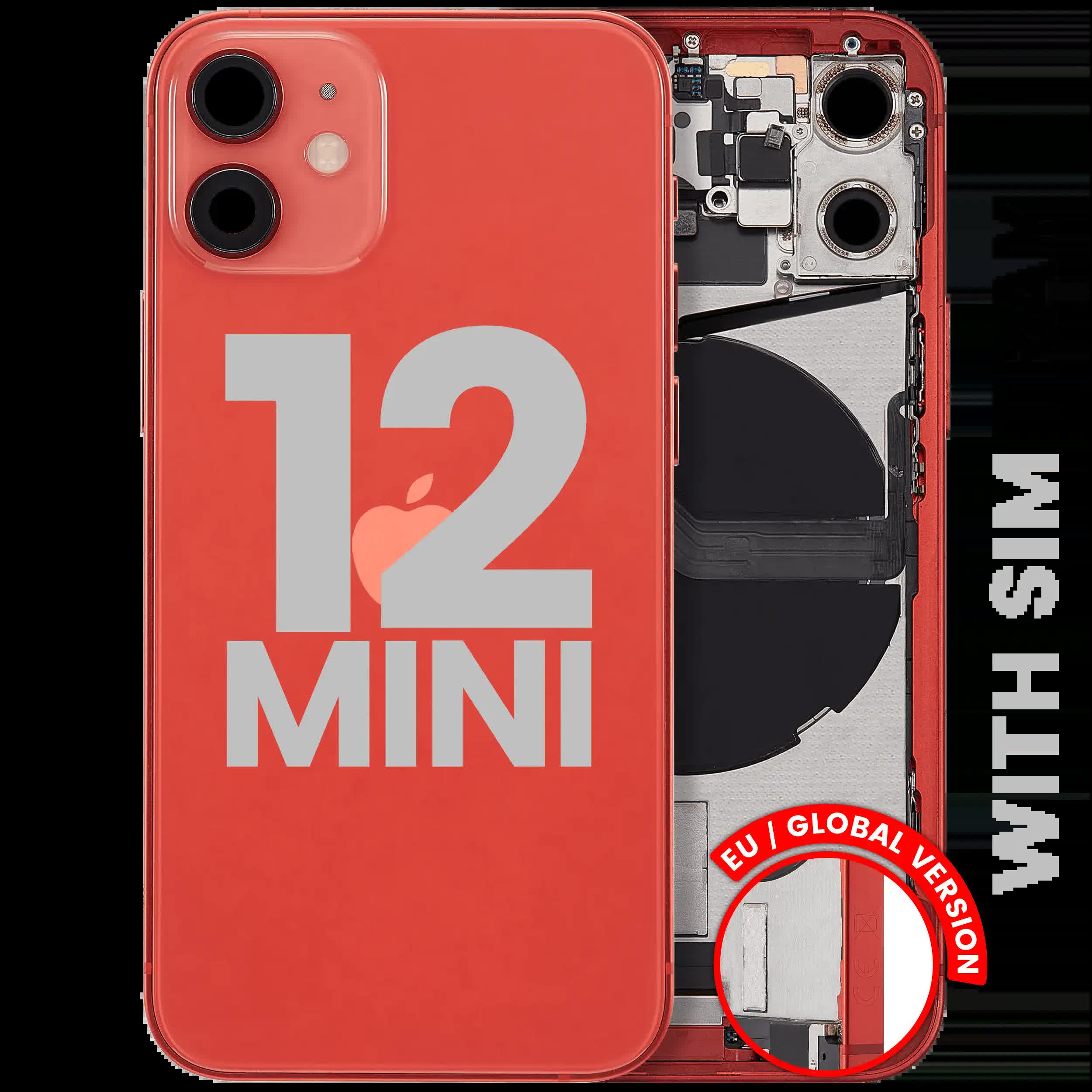 Rückgehäuse mit Ladebuchsen-Flex und Kleinteilen für iPhone 12 Mini (EU / globale Version) (ausgebautes Originalteil: Grade B) (Red (Rot))