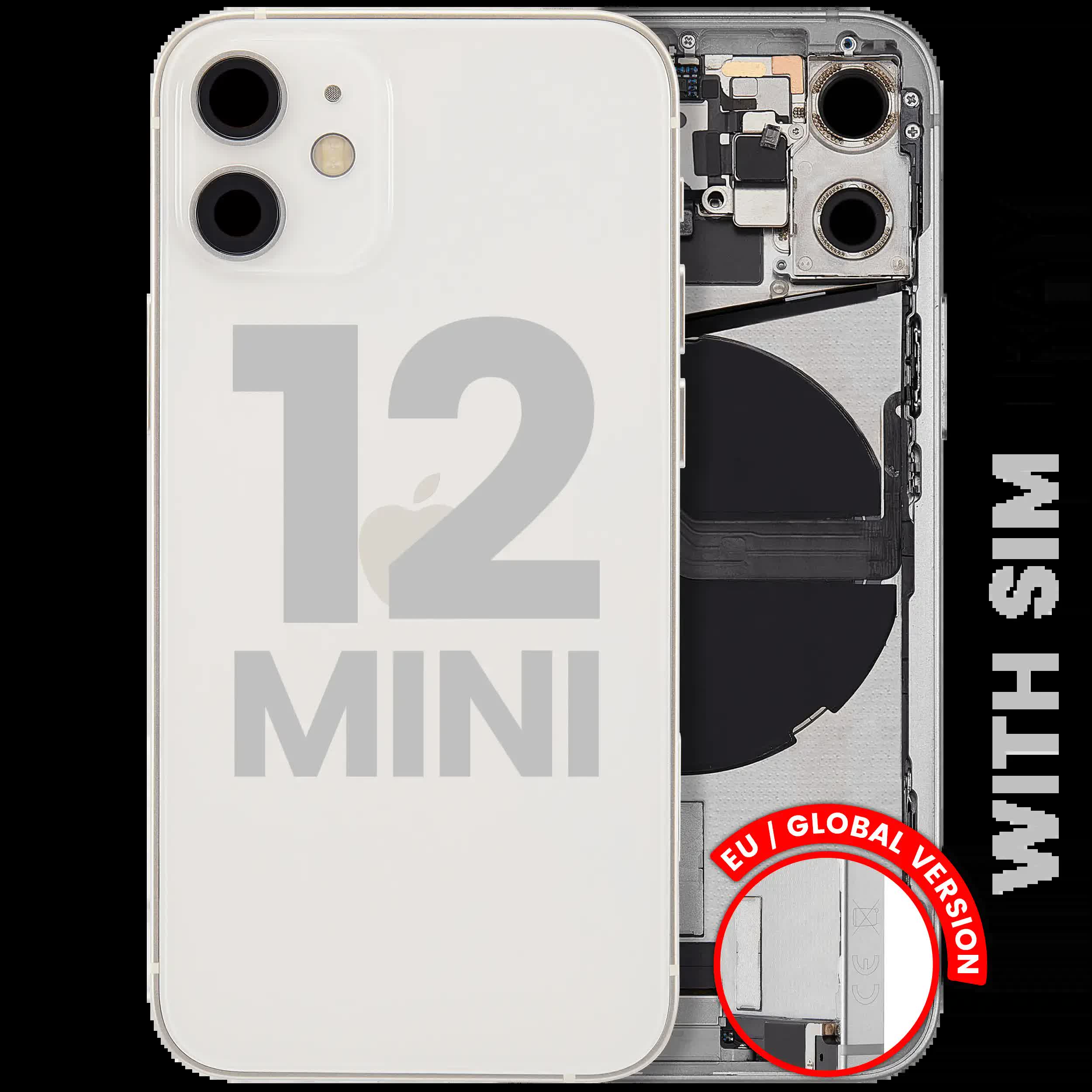 Rückgehäuse mit Ladebuchsen-Flex und Kleinteilen für iPhone 12 Mini (EU / globale Version) (ausgebautes Originalteil: Grade B) (White (Weiß))