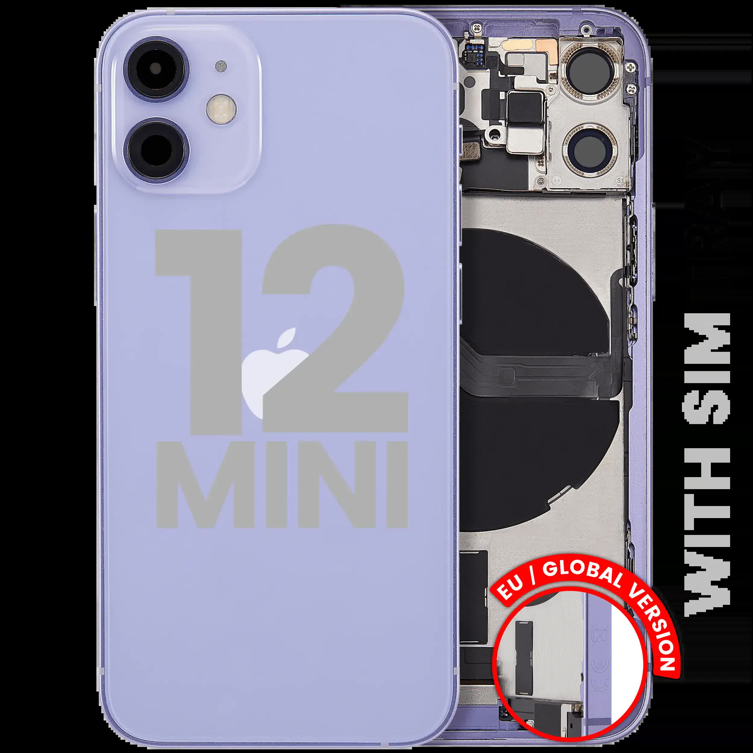 Rückgehäuse mit Ladebuchsen-Flex und Kleinteilen für iPhone 12 Mini (EU / globale Version) (ausgebautes Originalteil: Grade C) (Purple (Violett))
