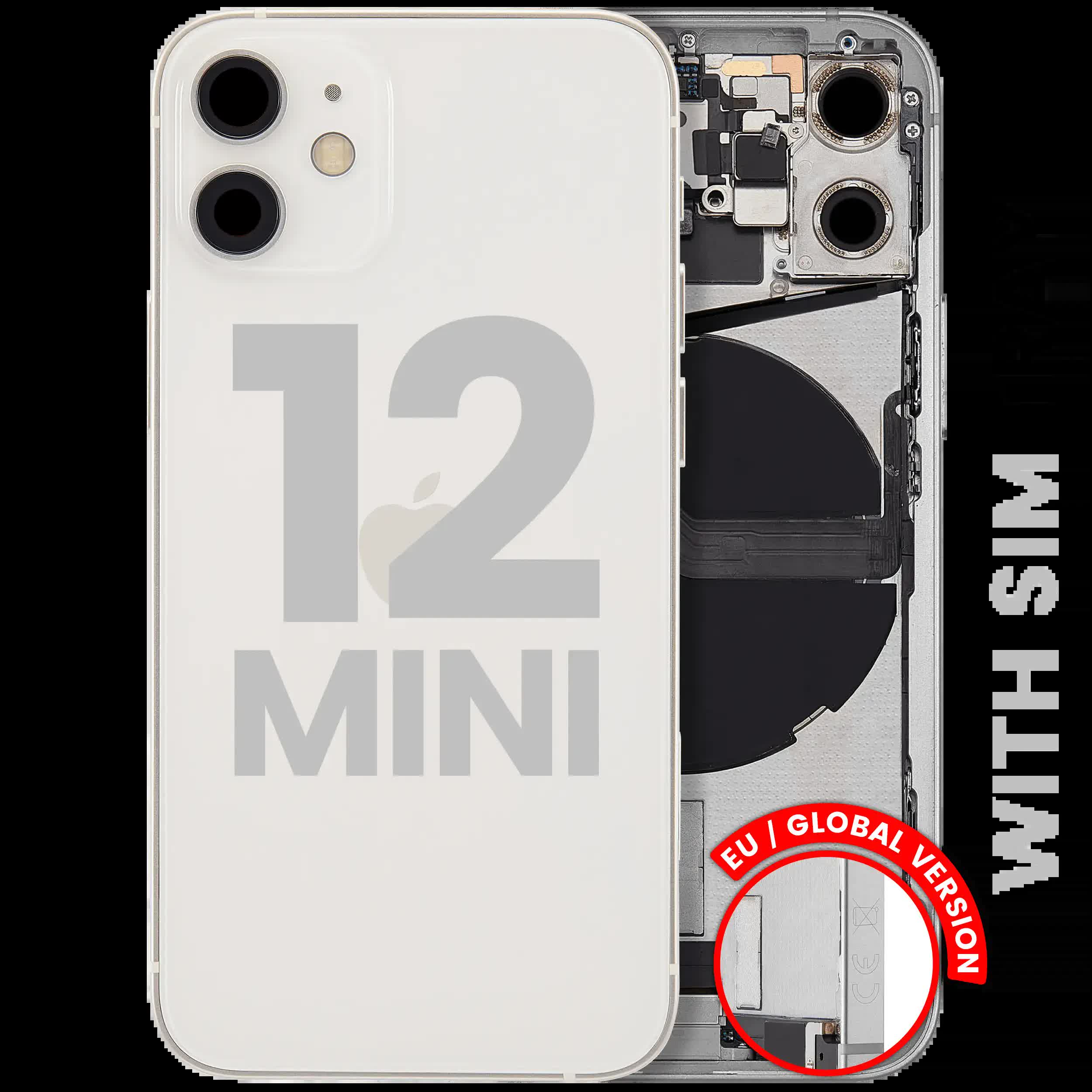 Rückgehäuse mit Ladebuchsen-Flex und Kleinteilen für iPhone 12 Mini (EU / globale Version) (ausgebautes Originalteil: Grade C) (White (Weiß))