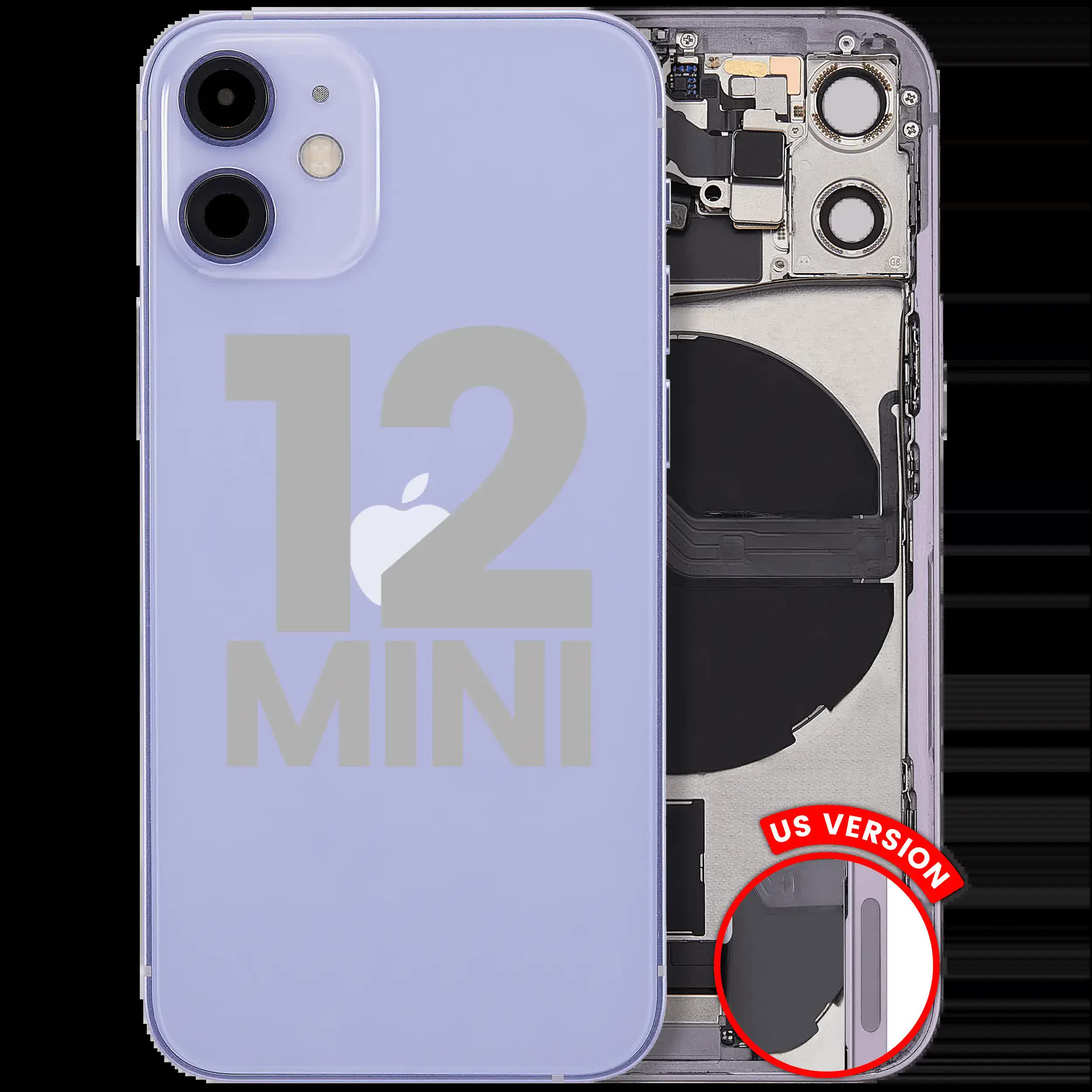 Rückgehäuse mit Ladebuchsen-Flex und Kleinteilen für iPhone 12 Mini (US-Version) (ausgebautes Originalteil: Grade A) (Purple (Violett))