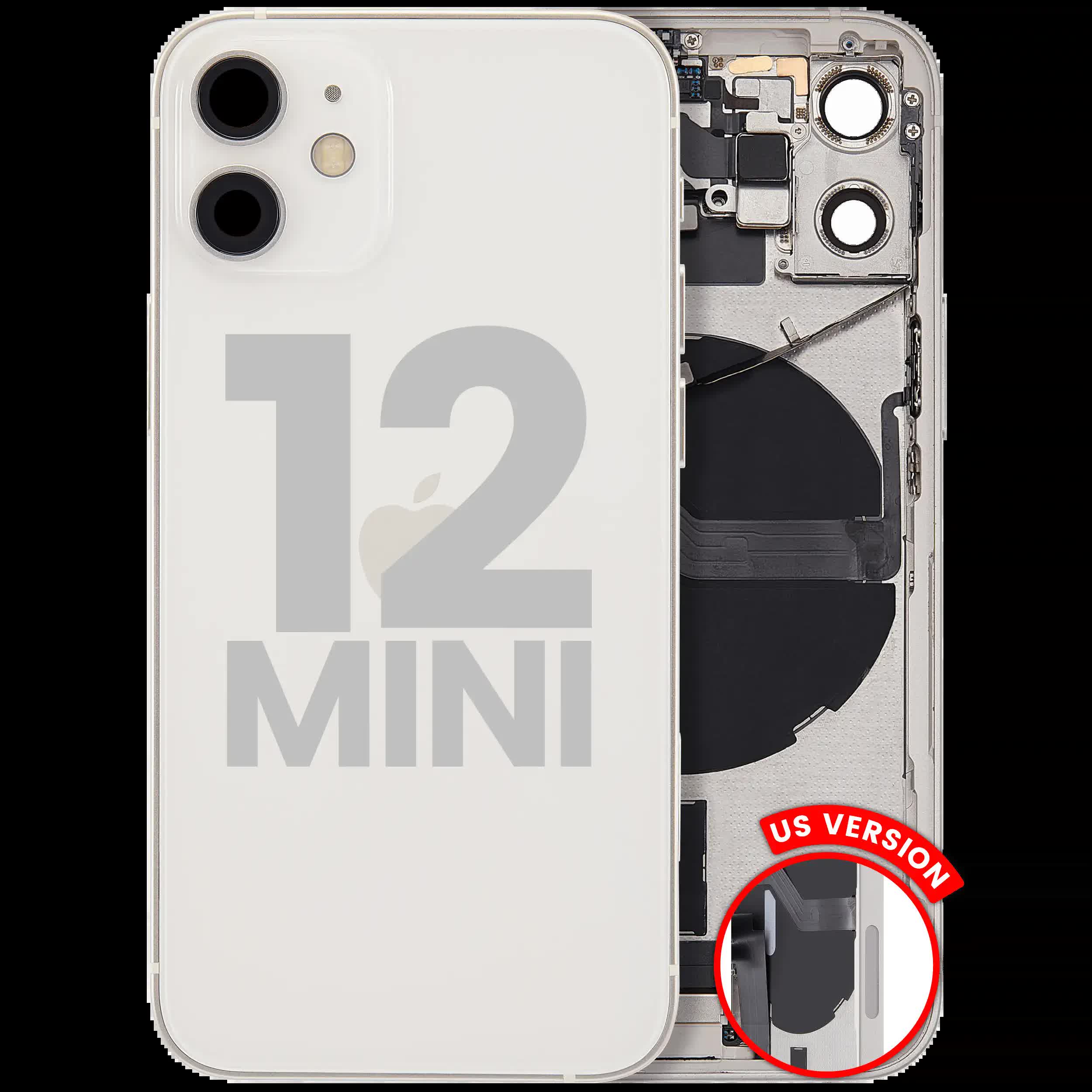 Rückgehäuse mit Ladebuchsen-Flex und Kleinteilen für iPhone 12 Mini (US-Version) (ausgebautes Originalteil: Grade B) (White (Weiß))