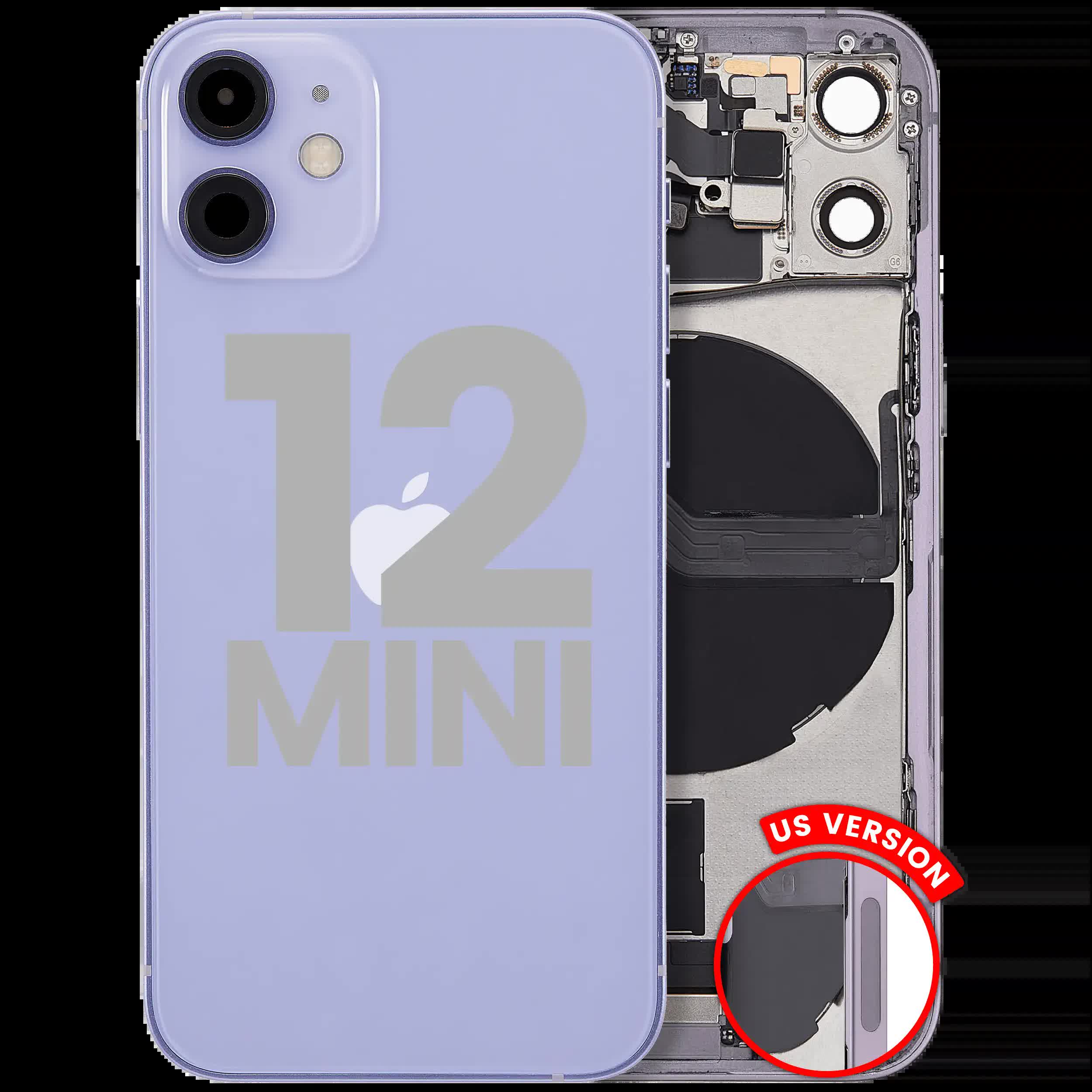 Rückgehäuse mit Ladebuchsen-Flex und Kleinteilen für iPhone 12 Mini (US-Version) (ausgebautes Originalteil: Grade C) (Purple (Violett))