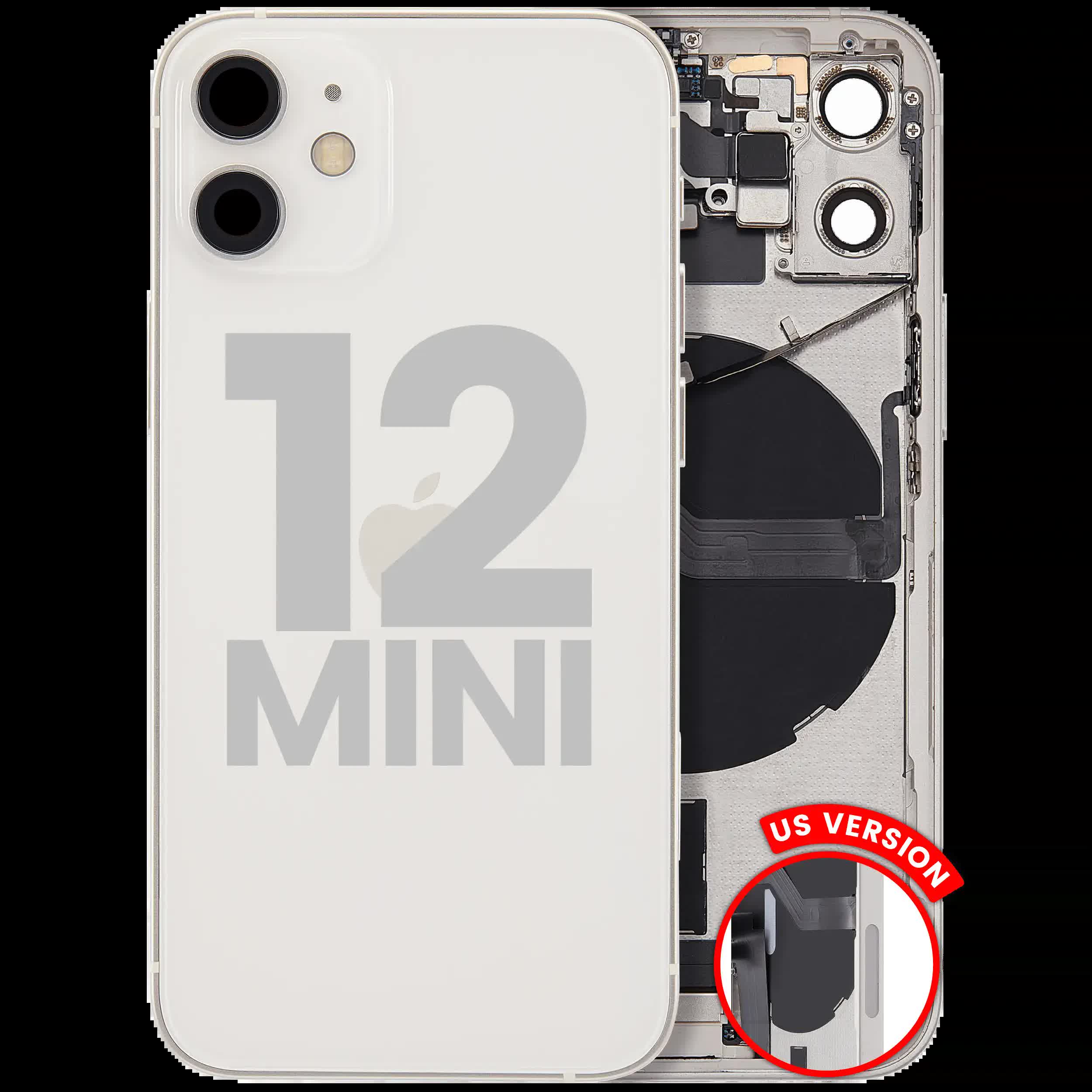 Rückgehäuse mit Ladebuchsen-Flex und Kleinteilen für iPhone 12 Mini (US-Version) (ausgebautes Originalteil: Grade C) (White (Weiß))