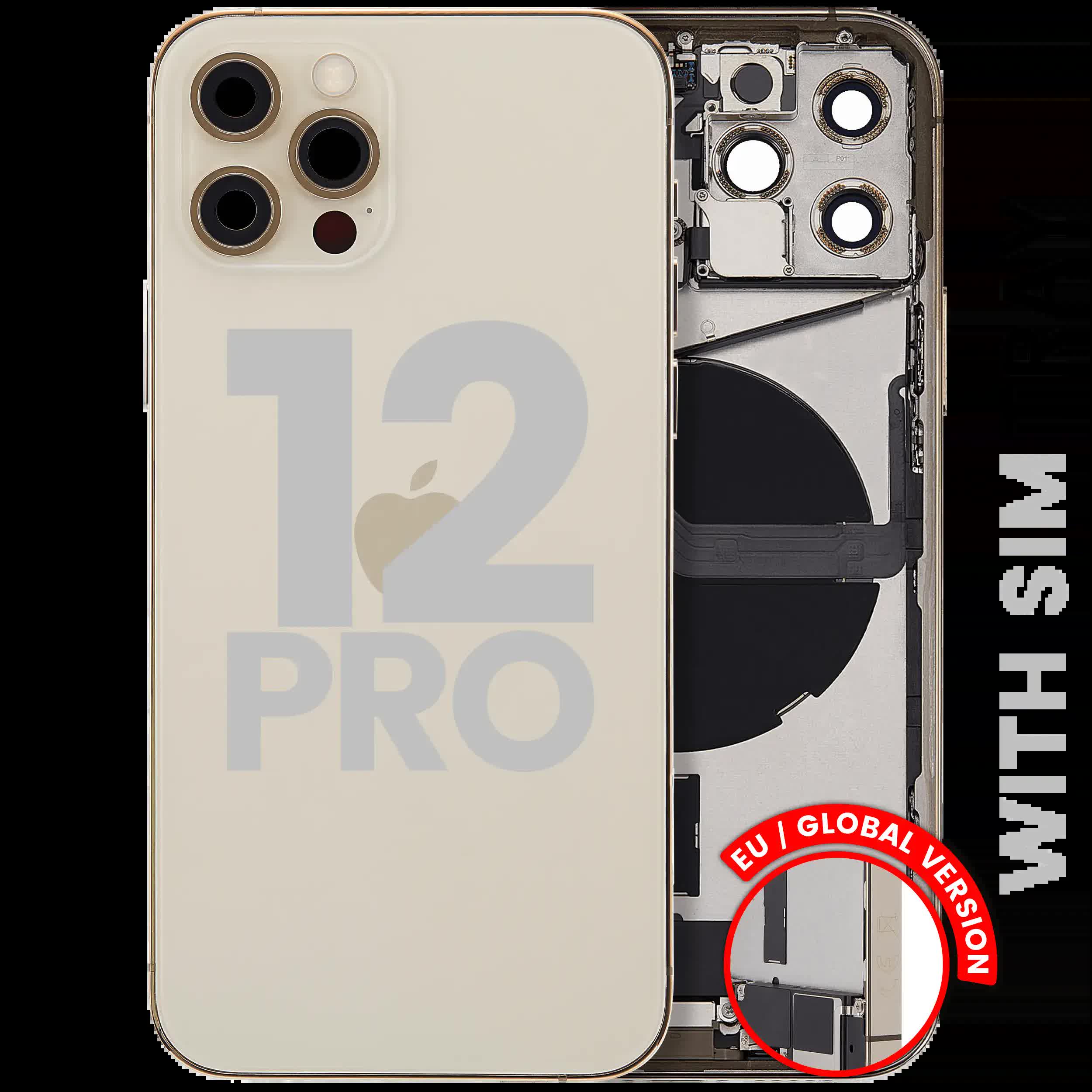 Rückgehäuse mit Ladebuchsen-Flex und Kleinteilen für iPhone 12 Pro (EU / globale Version) (ausgebautes Originalteil: Grade B) (Gold)