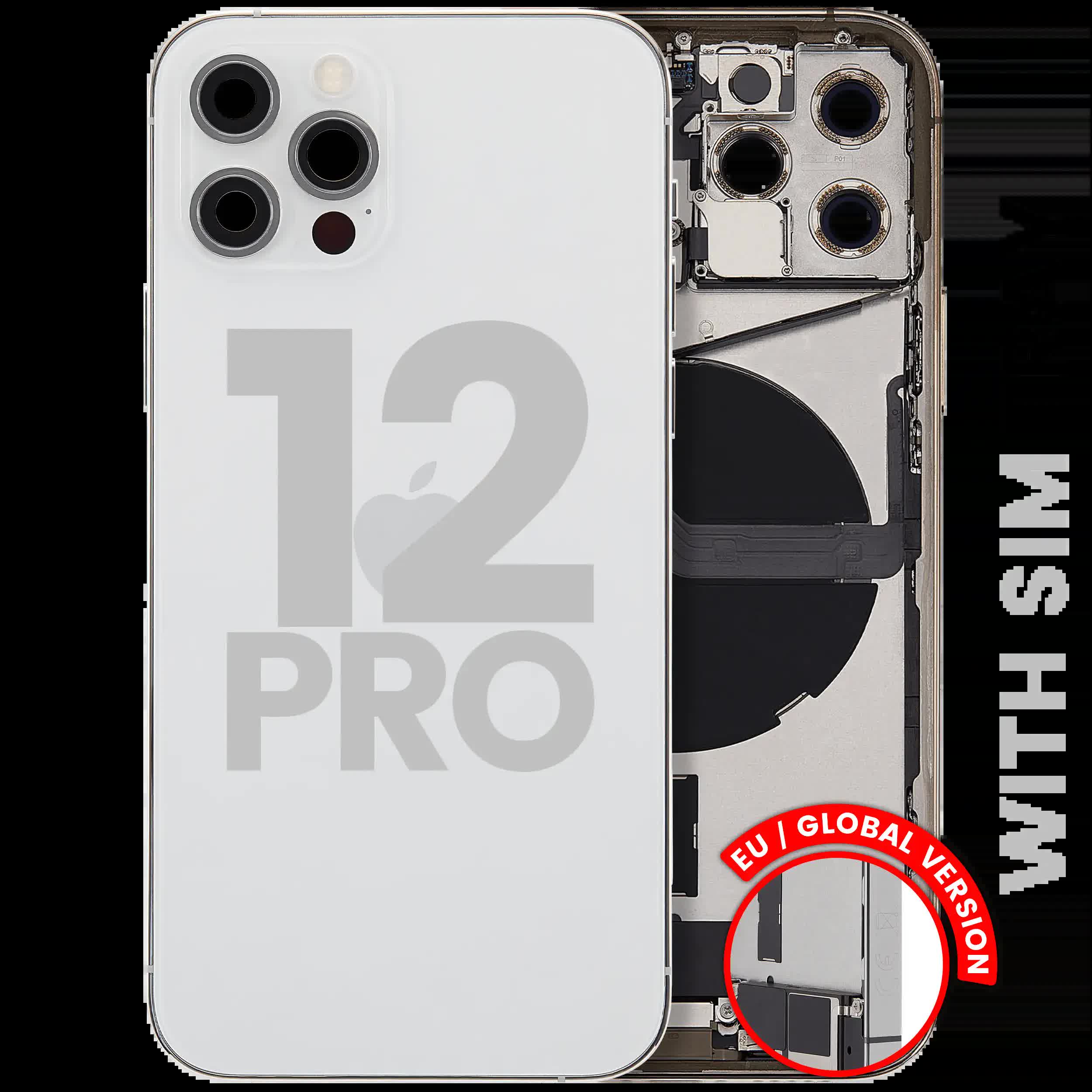 Rückgehäuse mit Ladebuchsen-Flex und Kleinteilen für iPhone 12 Pro (EU / globale Version) (ausgebautes Originalteil: Grade B) (Silver (Silber))