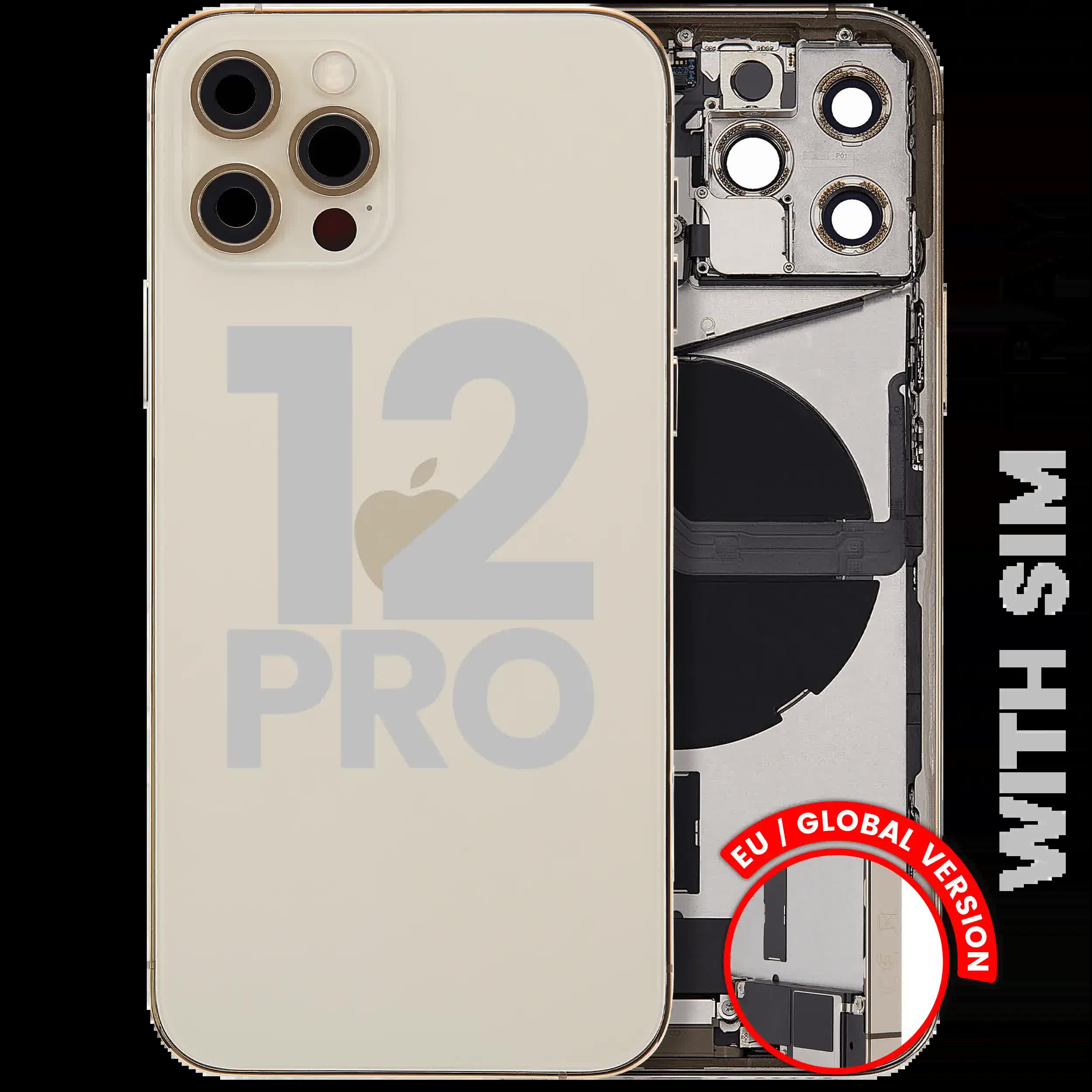 Rückgehäuse mit Ladebuchsen-Flex und Kleinteilen für iPhone 12 Pro (EU / globale Version) (ausgebautes Originalteil: Grade C) (Gold)