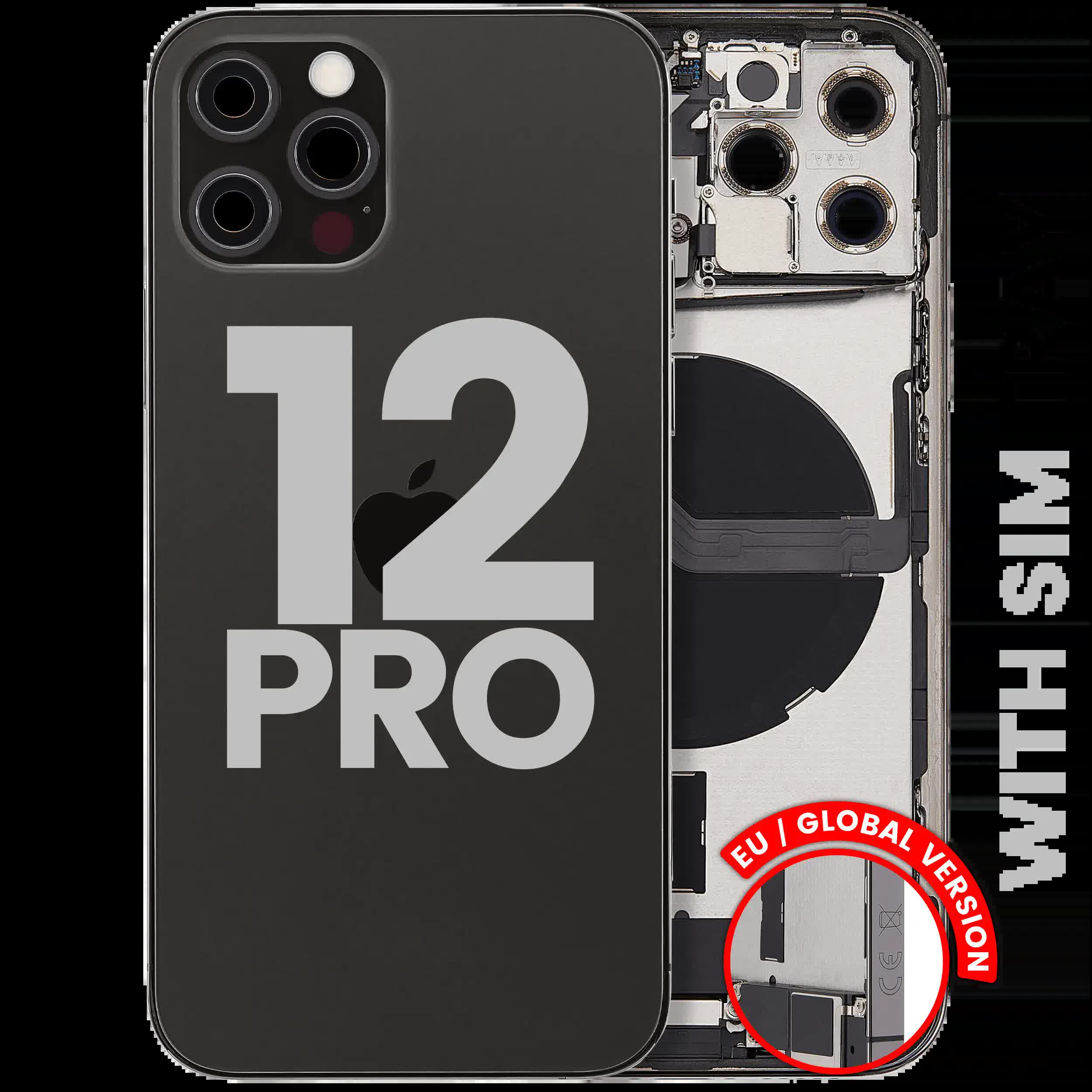 Rückgehäuse mit Ladebuchsen-Flex und Kleinteilen für iPhone 12 Pro (EU / globale Version) (ausgebautes Originalteil: Grade C) (Graphite)