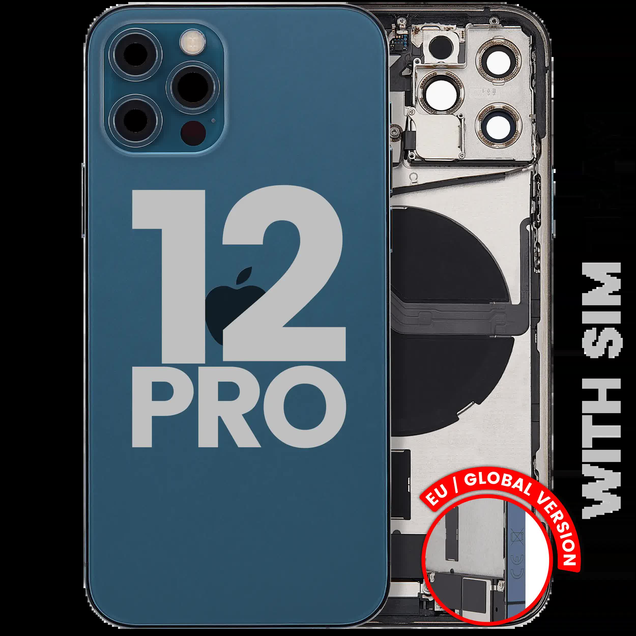 Rückgehäuse mit Ladebuchsen-Flex und Kleinteilen für iPhone 12 Pro (EU / globale Version) (ausgebautes Originalteil: Grade C) (Pacific Blue)