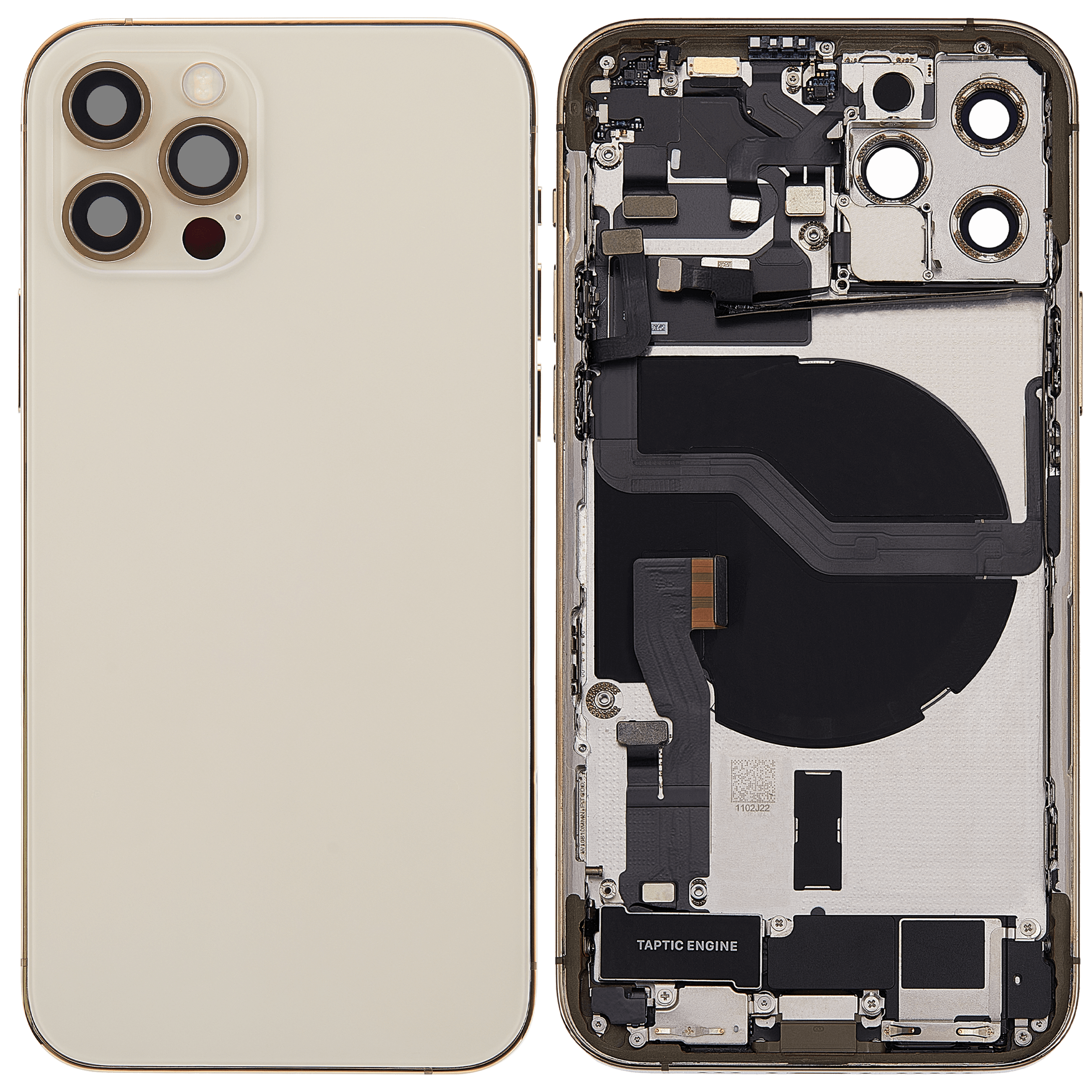 Rückgehäuse mit Ladebuchsen-Flex und Kleinteilen für iPhone 12 Pro (US-Version) (ausgebautes Originalteil: Grade A) (Gold) – Bild 2