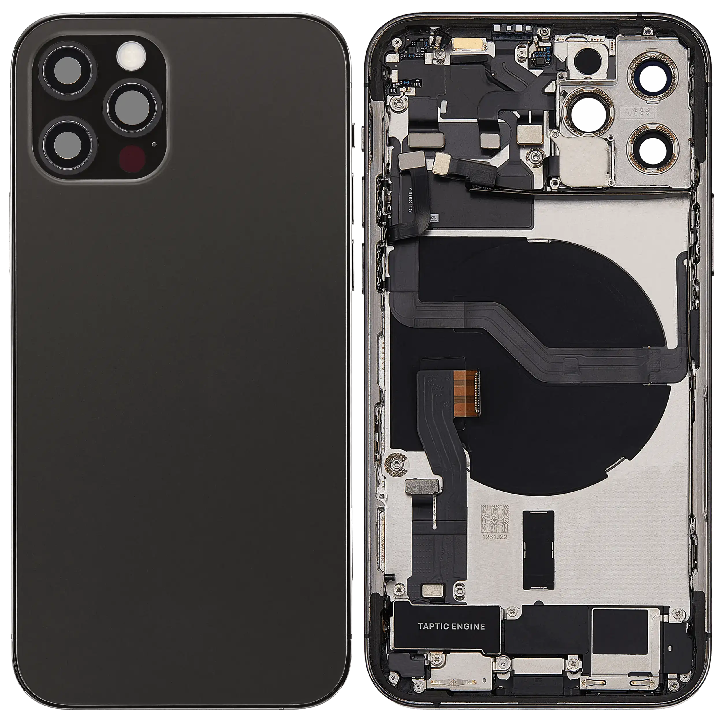 Rückgehäuse mit Ladebuchsen-Flex und Kleinteilen für iPhone 12 Pro (US-Version) (ausgebautes Originalteil: Grade A) (Graphite) – Bild 2