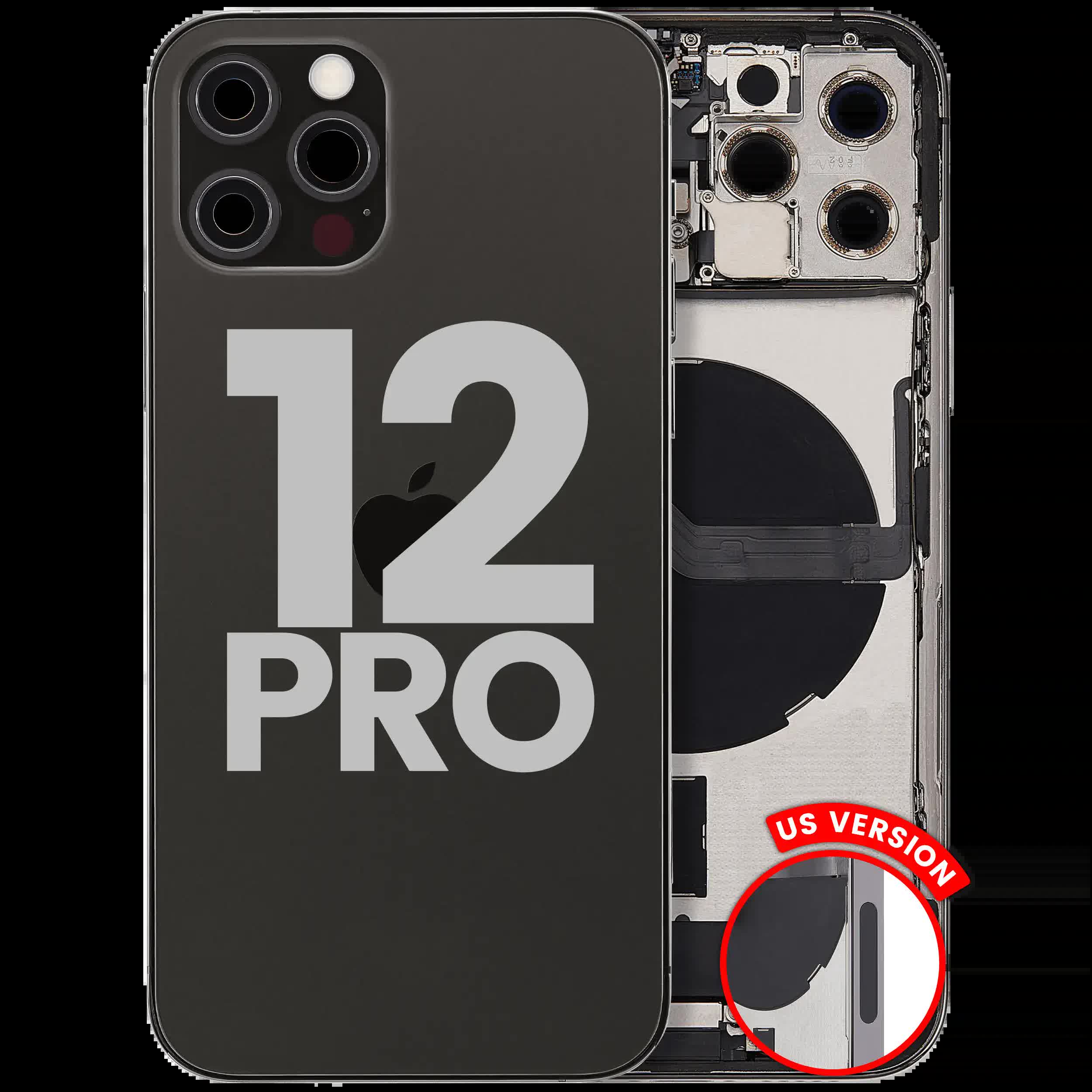 Rückgehäuse mit Ladebuchsen-Flex und Kleinteilen für iPhone 12 Pro (US-Version) (ausgebautes Originalteil: Grade A) (Graphite)