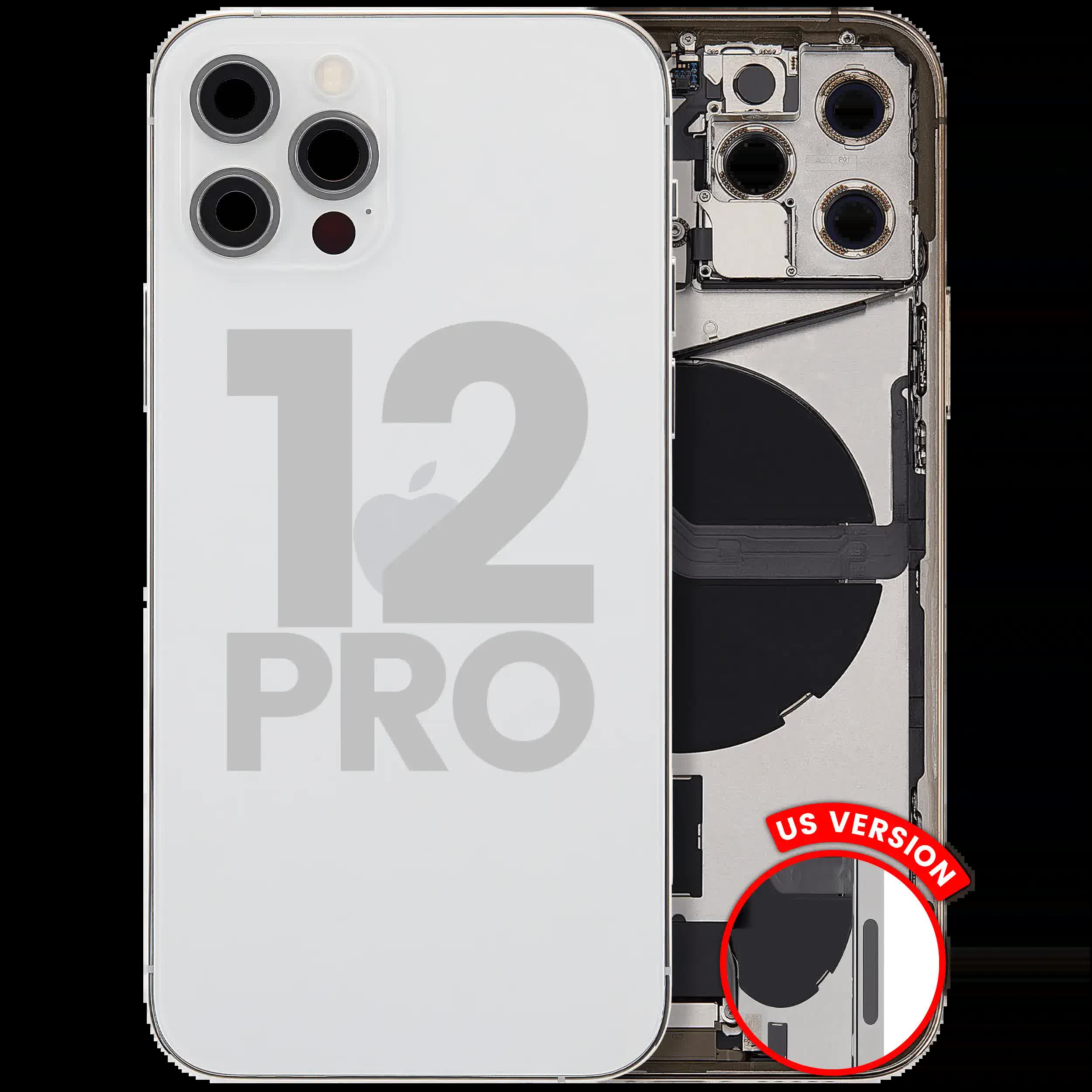 Rückgehäuse mit Ladebuchsen-Flex und Kleinteilen für iPhone 12 Pro (US-Version) (ausgebautes Originalteil: Grade A) (Silver (Silber))