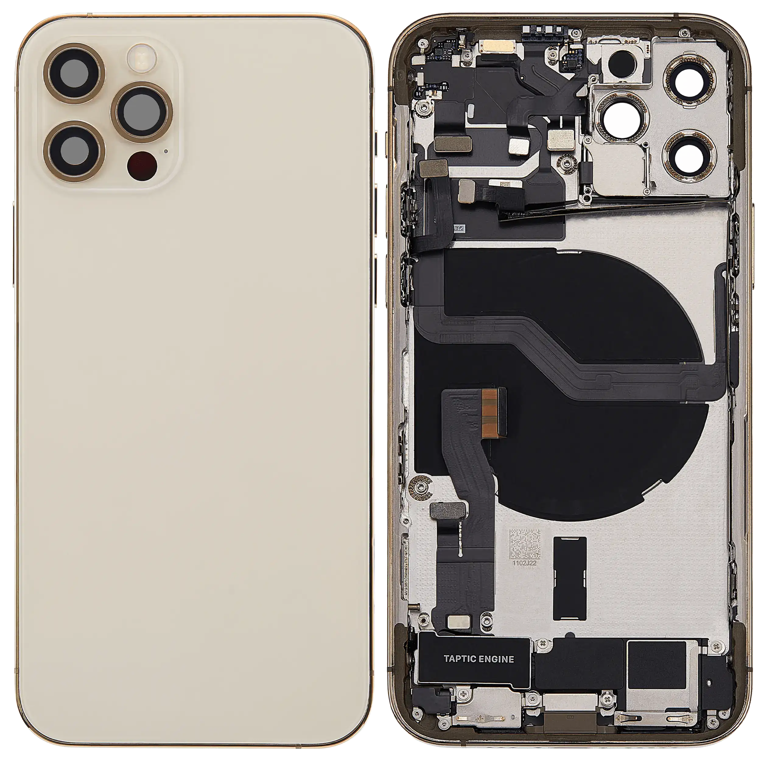 Rückgehäuse mit Ladebuchsen-Flex und Kleinteilen für iPhone 12 Pro (US-Version) (ausgebautes Originalteil: Grade B) (Gold) – Bild 2