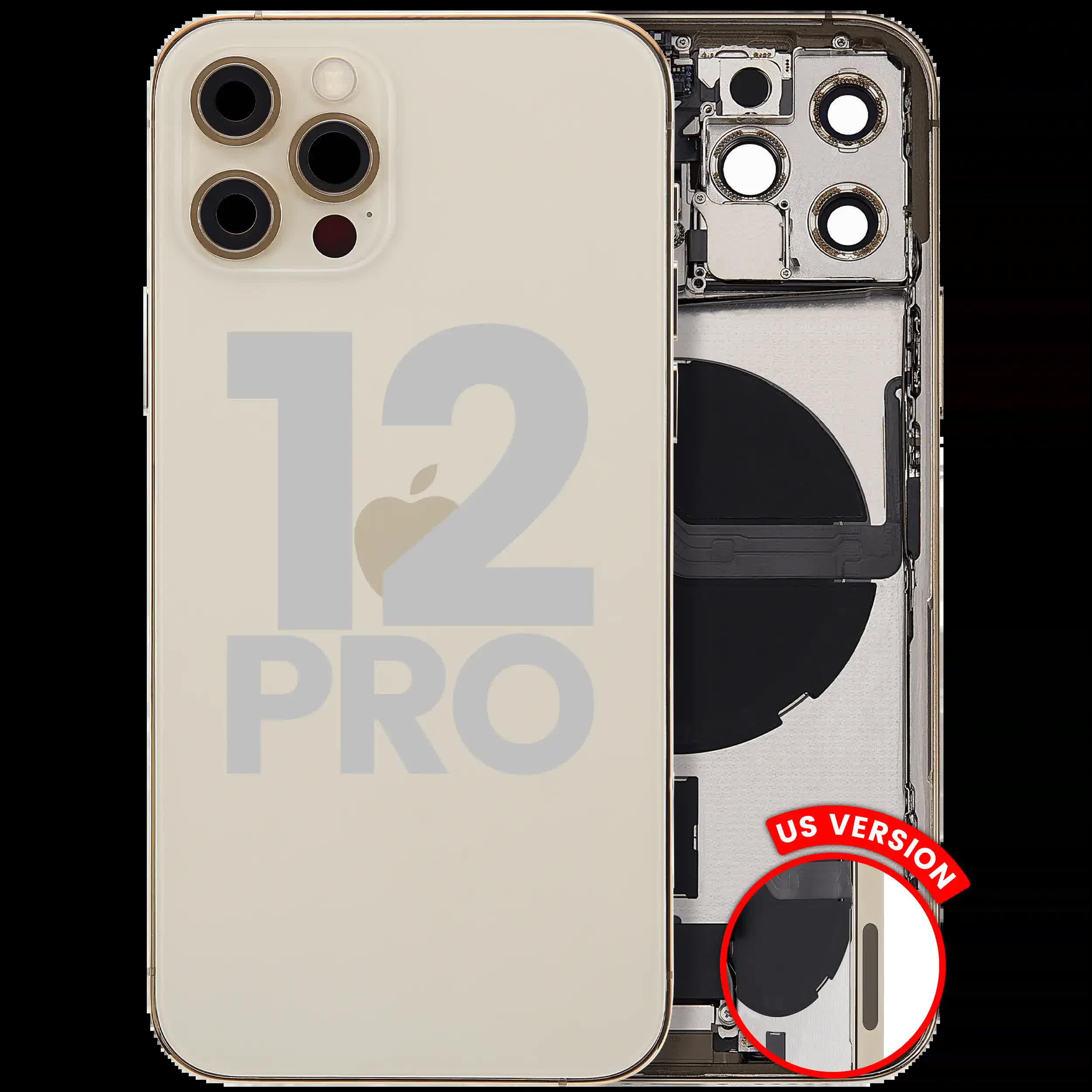 Rückgehäuse mit Ladebuchsen-Flex und Kleinteilen für iPhone 12 Pro (US-Version) (ausgebautes Originalteil: Grade B) (Gold)