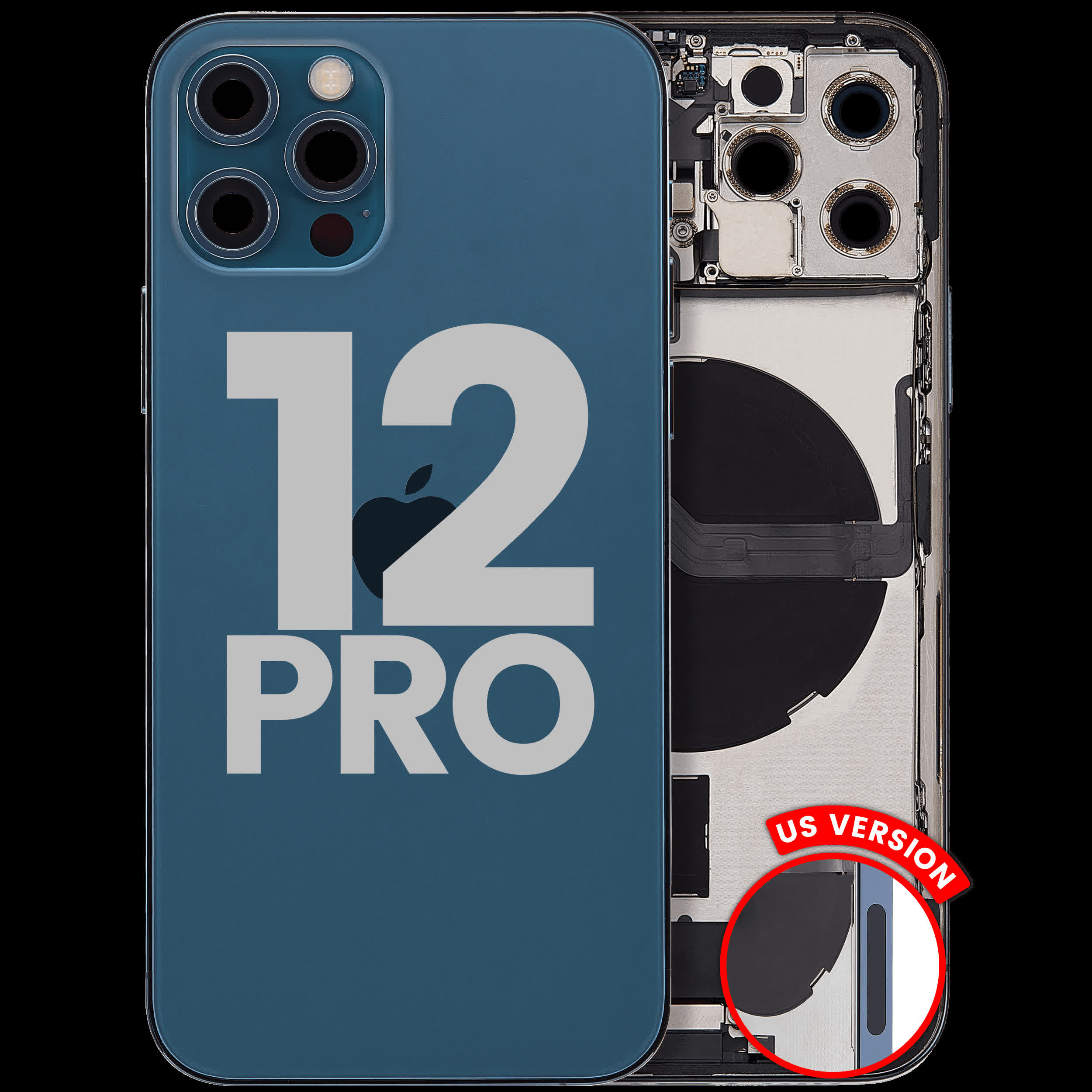 Rückgehäuse mit Ladebuchsen-Flex und Kleinteilen für iPhone 12 Pro (US-Version) (ausgebautes Originalteil: Grade B) (Pacific Blue)