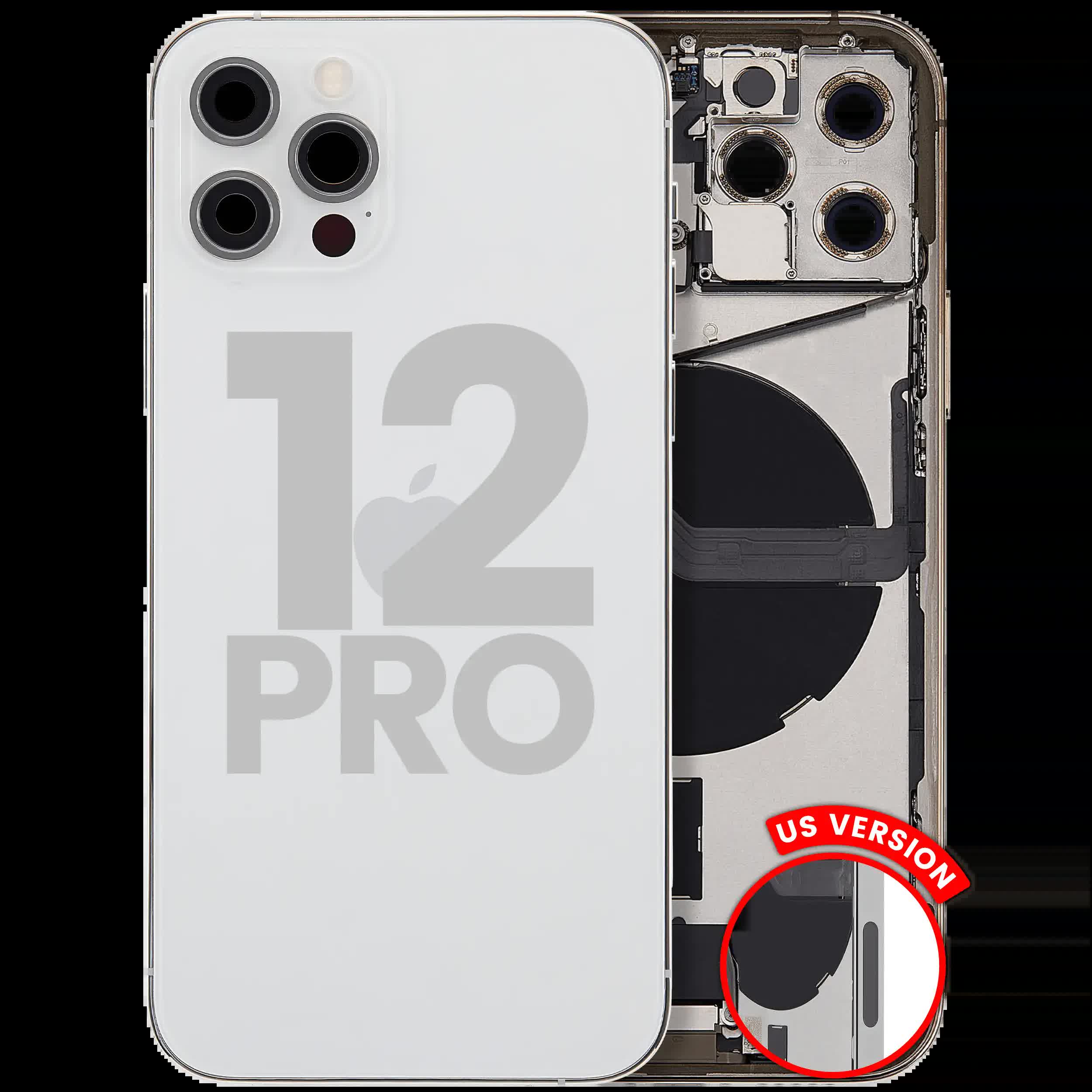 Rückgehäuse mit Ladebuchsen-Flex und Kleinteilen für iPhone 12 Pro (US-Version) (ausgebautes Originalteil: Grade B) (Silver (Silber))