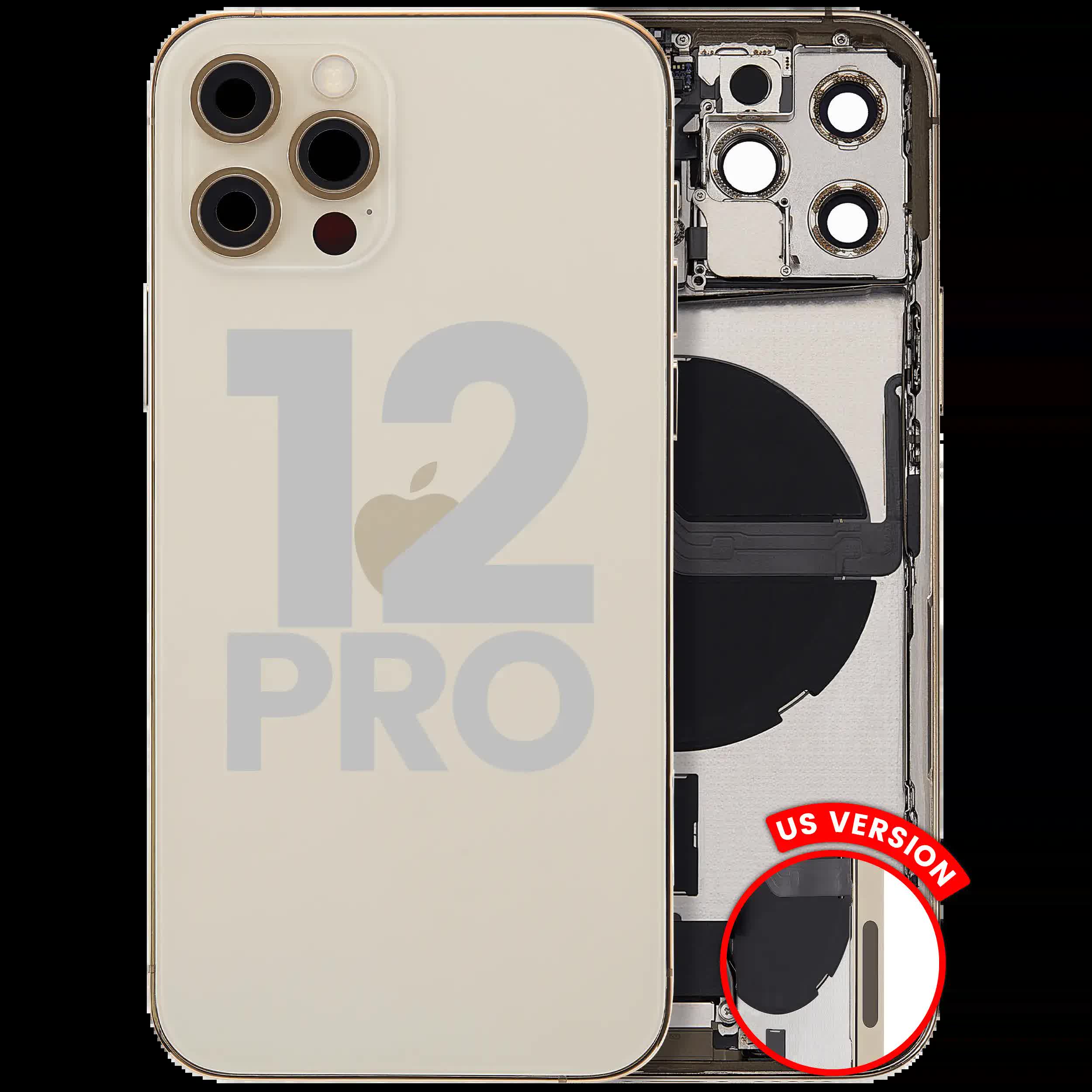 Rückgehäuse mit Ladebuchsen-Flex und Kleinteilen für iPhone 12 Pro (US-Version) (ausgebautes Originalteil: Grade C) (Gold)