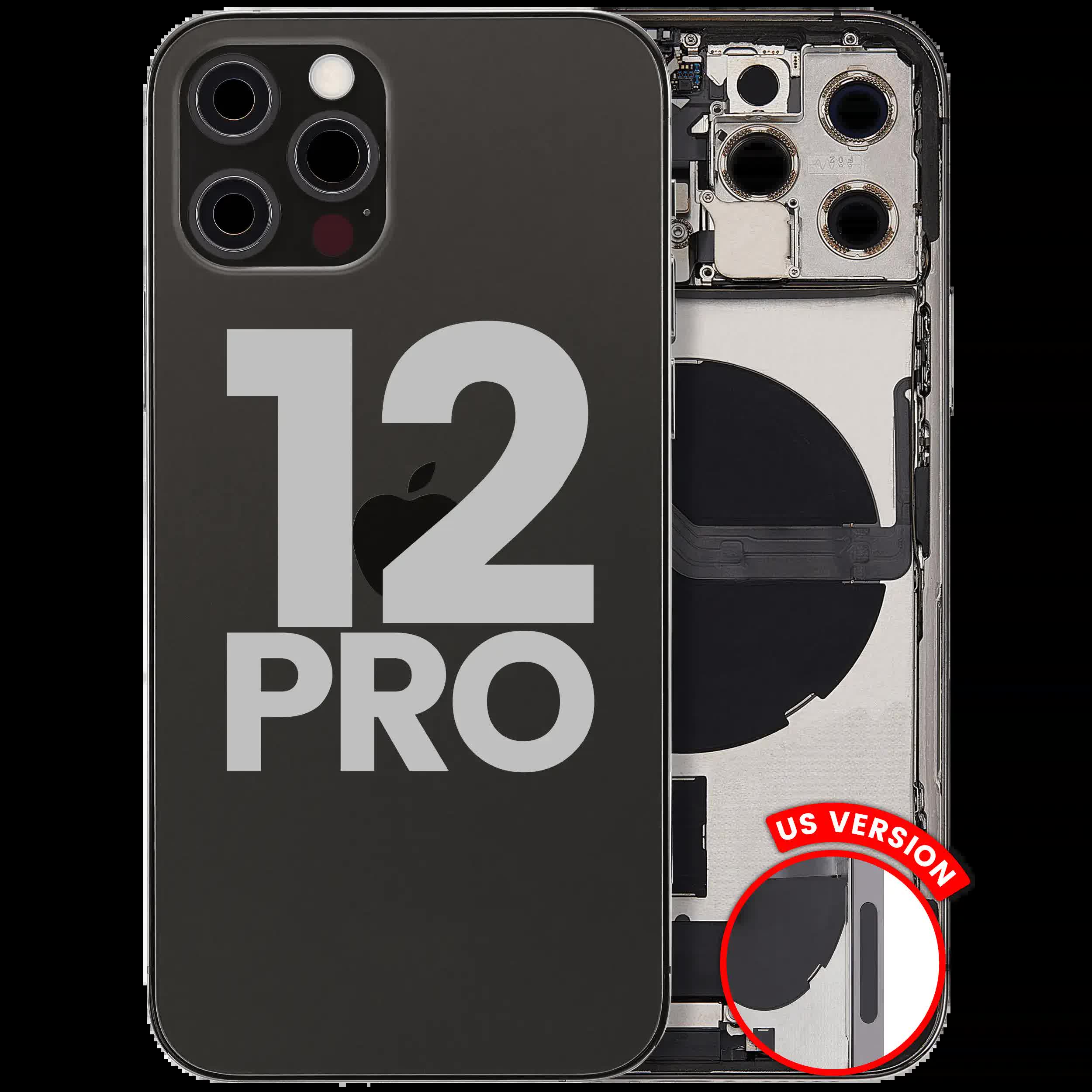 Rückgehäuse mit Ladebuchsen-Flex und Kleinteilen für iPhone 12 Pro (US-Version) (ausgebautes Originalteil: Grade C) (Graphite)