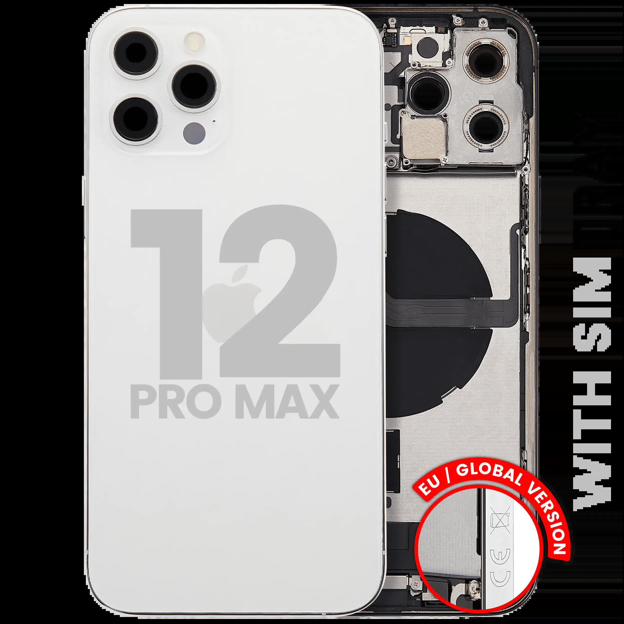 Rückgehäuse mit Ladebuchsen-Flex und Kleinteilen für iPhone 12 Pro Max (EU / globale Version) (ausgebautes Originalteil: Grade B) (Silver (Silber))