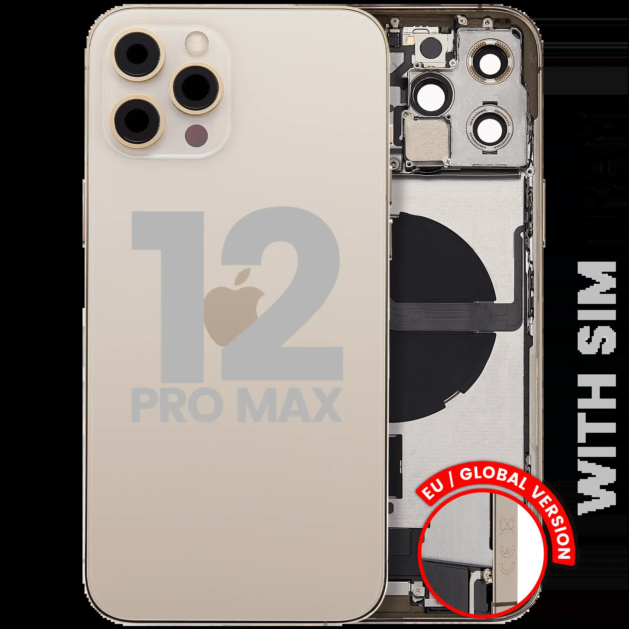 Rückgehäuse mit Ladebuchsen-Flex und Kleinteilen für iPhone 12 Pro Max (EU / globale Version) (ausgebautes Originalteil: Grade C) (Gold)