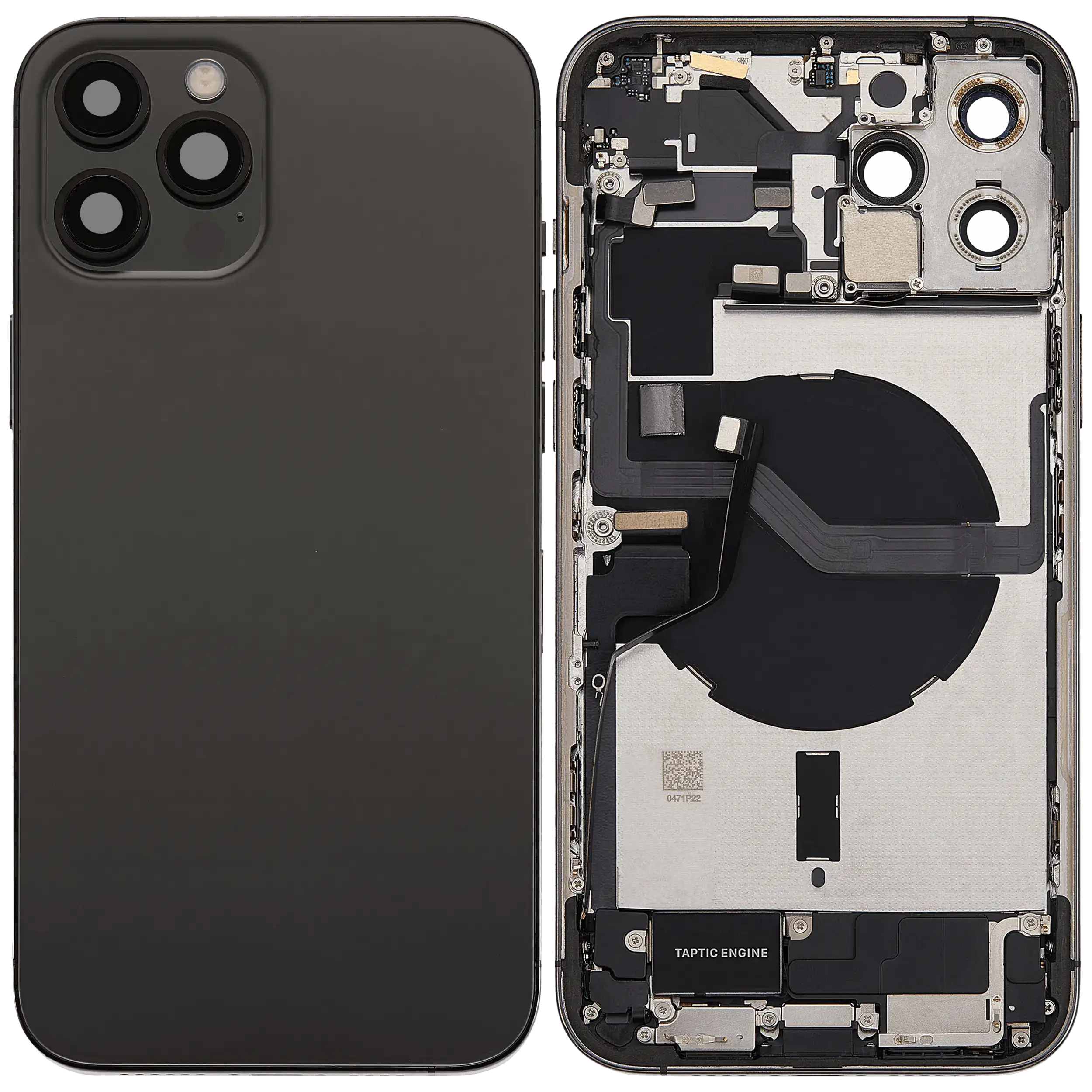 Rückgehäuse mit Ladebuchsen-Flex und Kleinteilen für iPhone 12 Pro Max (EU / globale Version) (ausgebautes Originalteil: Grade C) (Graphite) – Bild 2