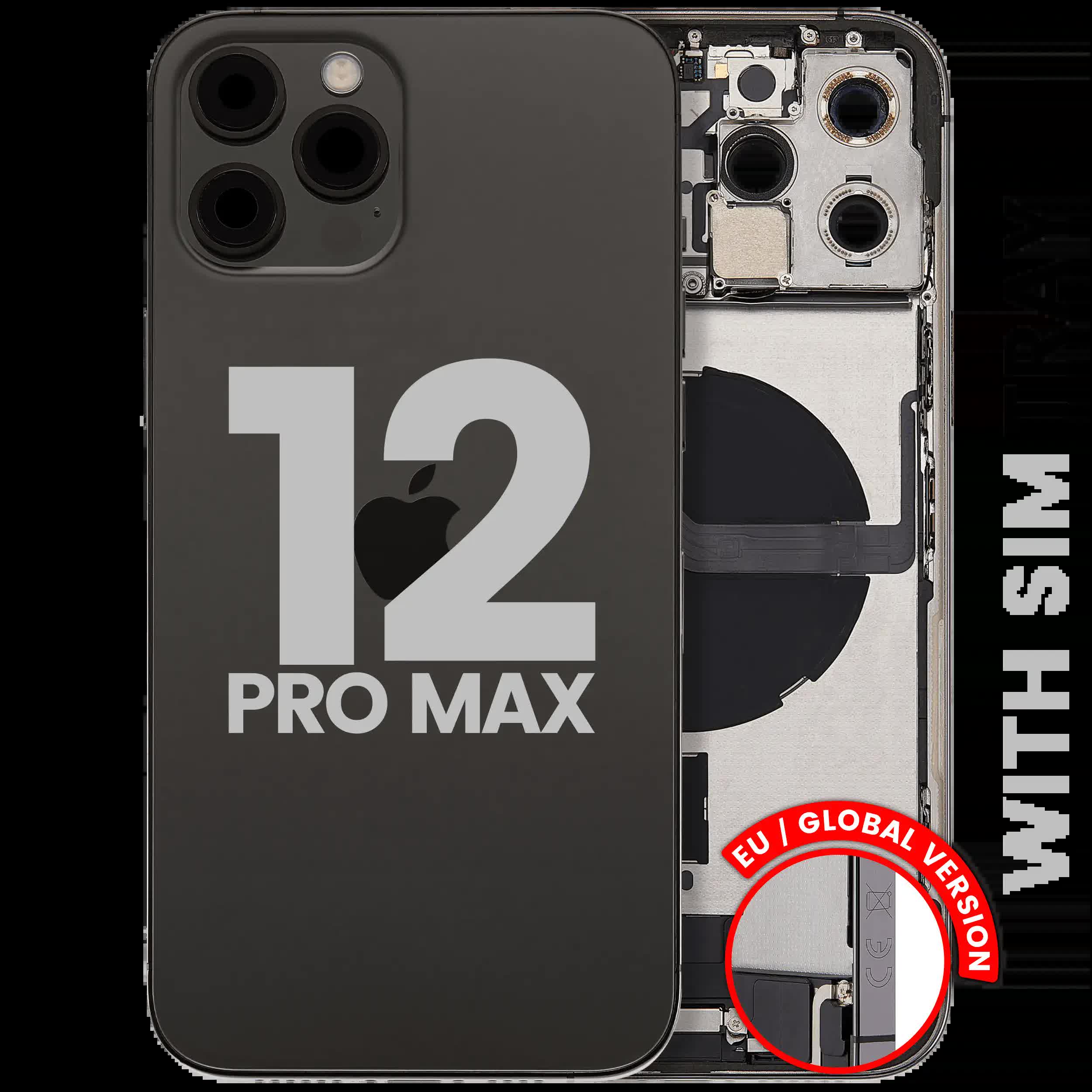 Rückgehäuse mit Ladebuchsen-Flex und Kleinteilen für iPhone 12 Pro Max (EU / globale Version) (ausgebautes Originalteil: Grade C) (Graphite)