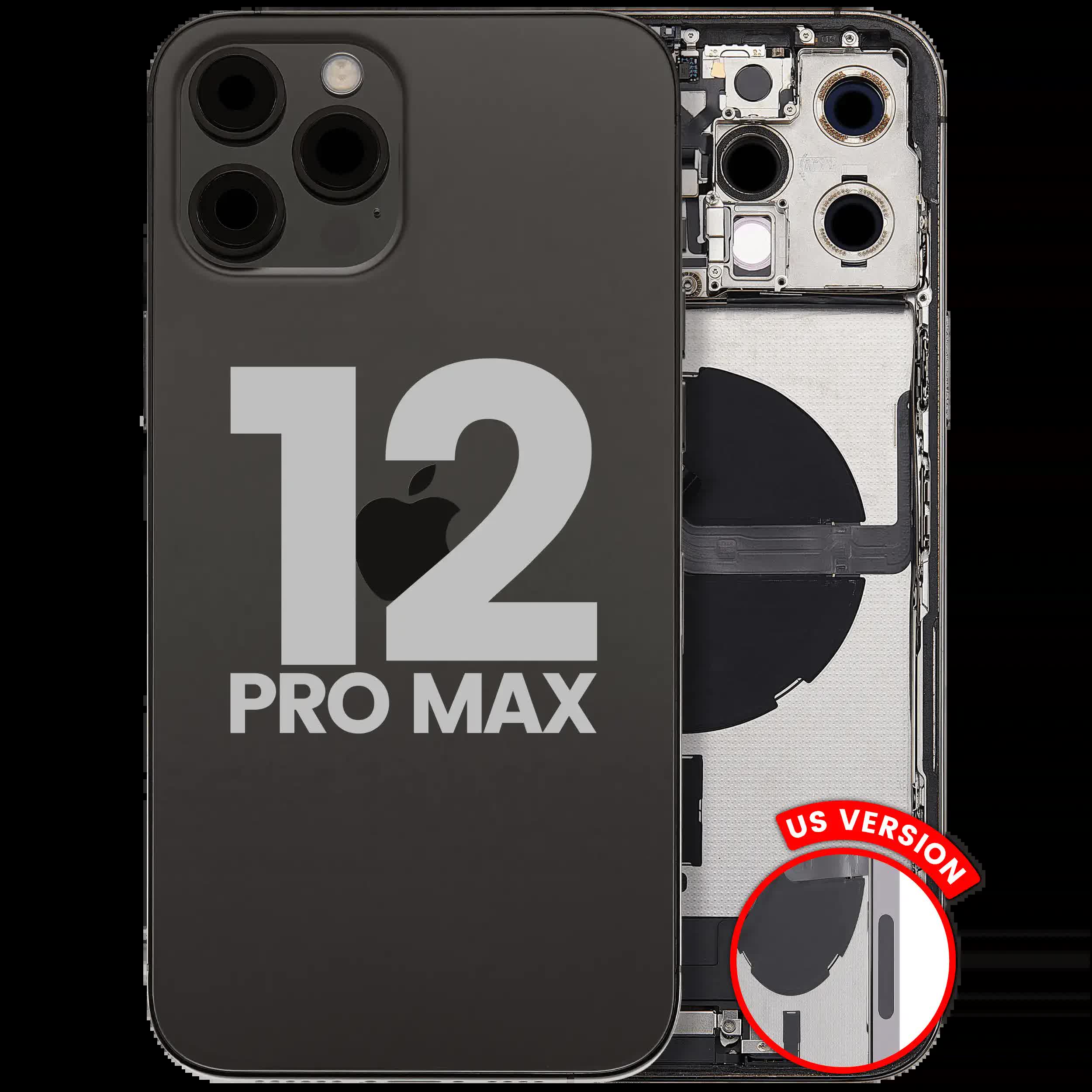Rückgehäuse mit Ladebuchsen-Flex und Kleinteilen für iPhone 12 Pro Max (US-Version) (ausgebautes Originalteil: Grade A) (Graphite)