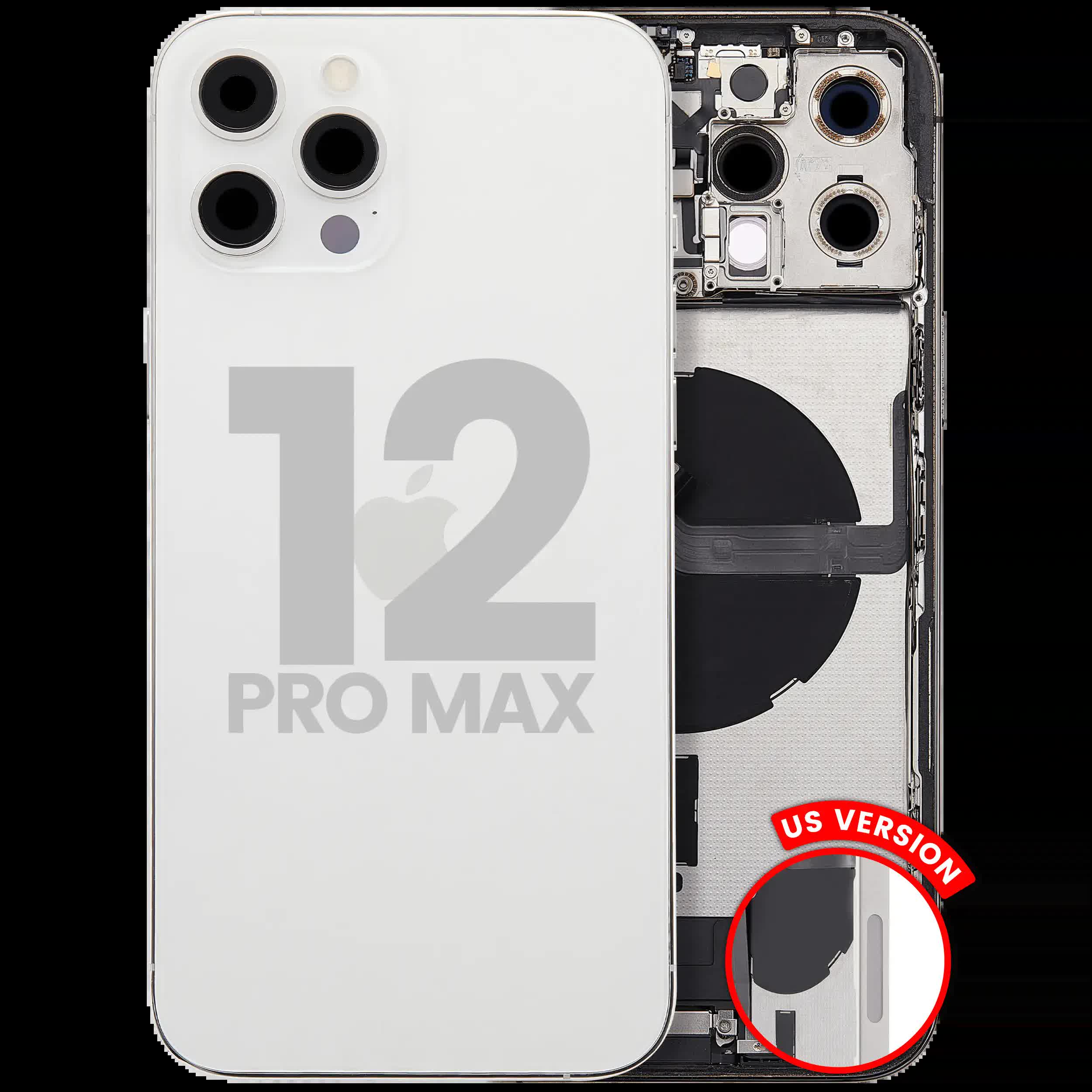 Rückgehäuse mit Ladebuchsen-Flex und Kleinteilen für iPhone 12 Pro Max (US-Version) (ausgebautes Originalteil: Grade A) (Silver (Silber))