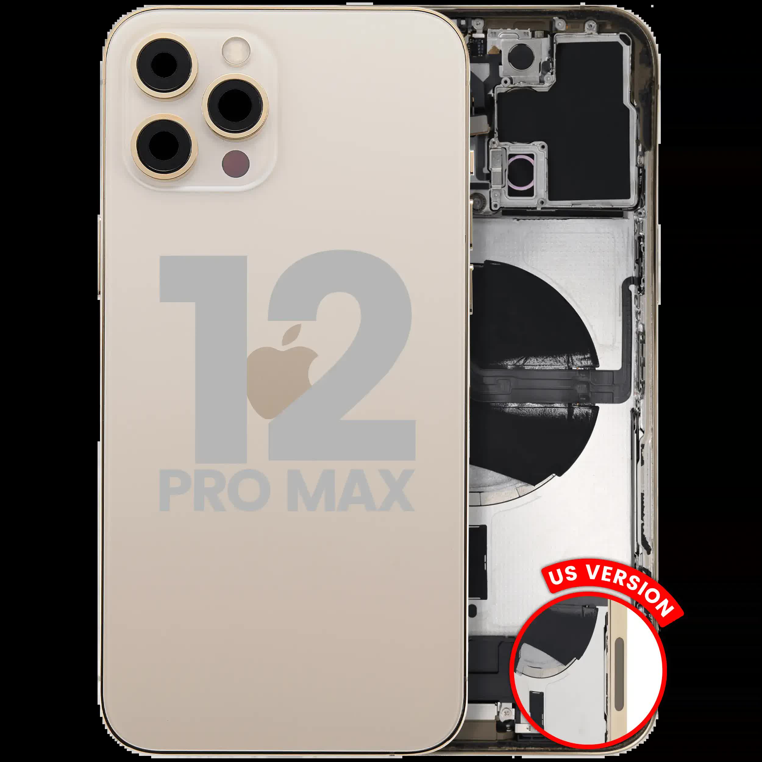 Rückgehäuse mit Ladebuchsen-Flex und Kleinteilen für iPhone 12 Pro Max (US-Version) (ausgebautes Originalteil: Grade B) (Gold)