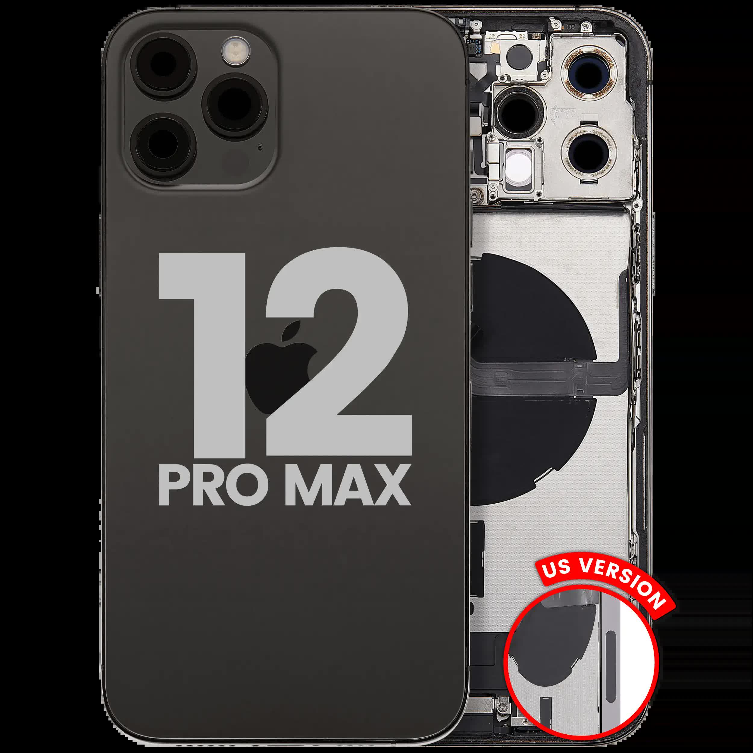 Rückgehäuse mit Ladebuchsen-Flex und Kleinteilen für iPhone 12 Pro Max (US-Version) (ausgebautes Originalteil: Grade B) (Graphite)