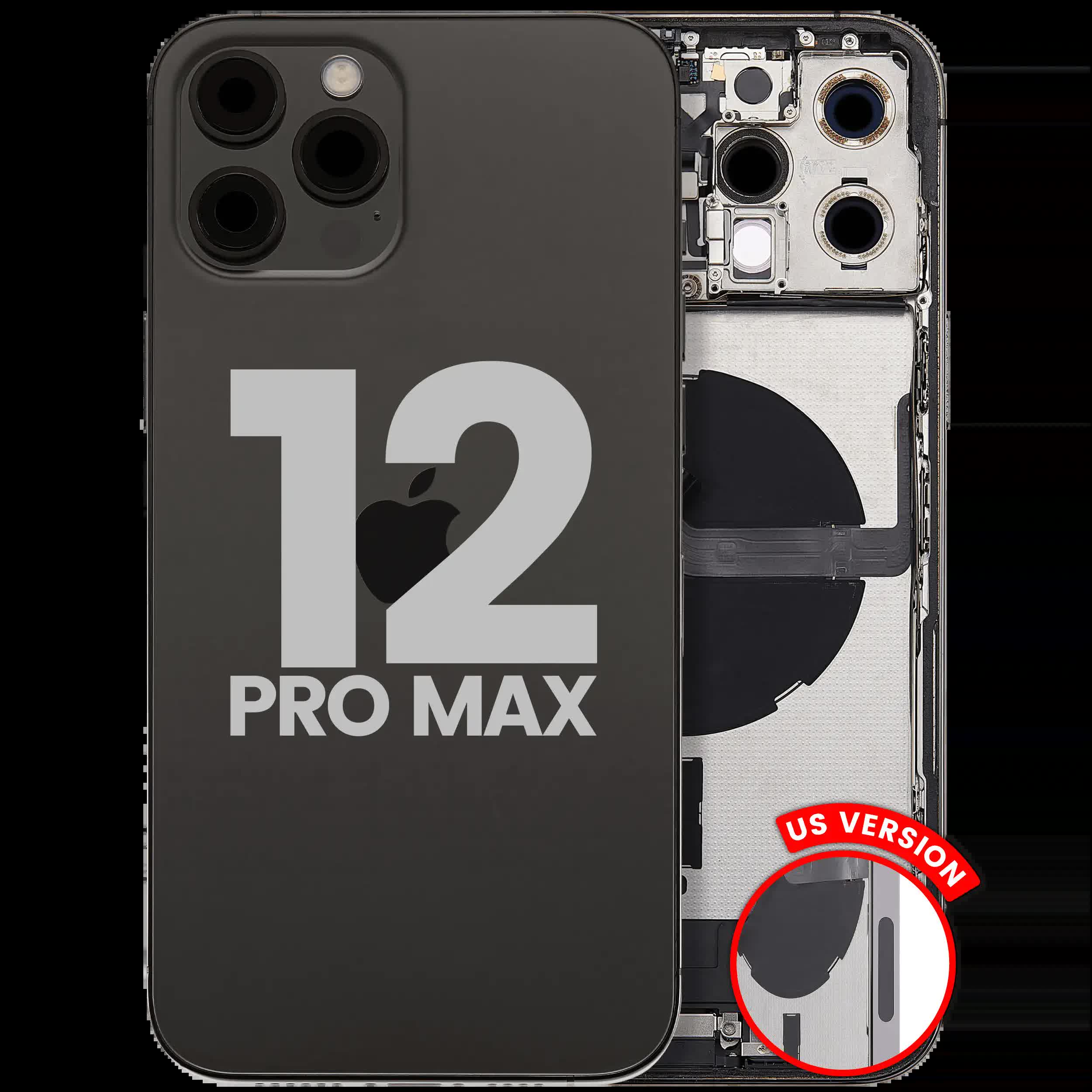 Rückgehäuse mit Ladebuchsen-Flex und Kleinteilen für iPhone 12 Pro Max (US-Version) (ausgebautes Originalteil: Grade C) (Graphite)