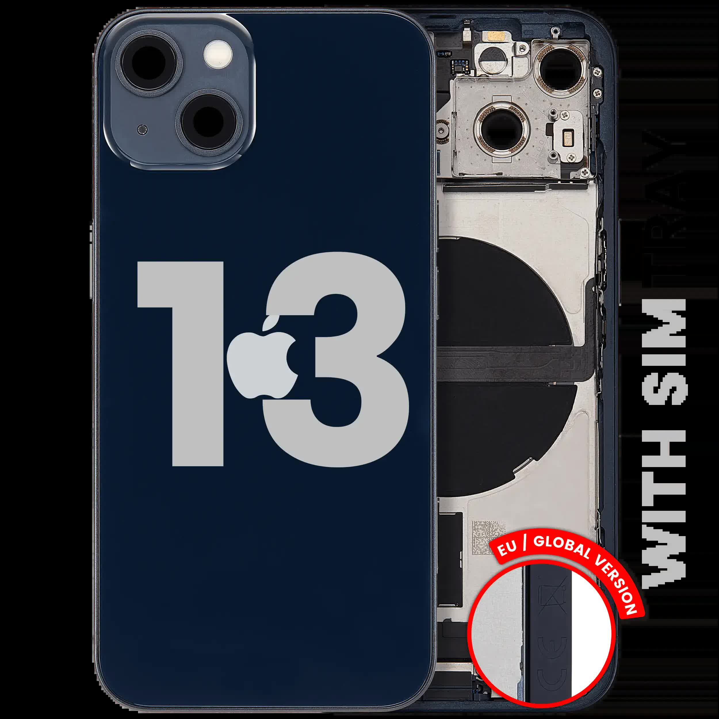 Rückgehäuse mit Ladebuchsen-Flex und Kleinteilen für iPhone 13 (EU / globale Version) (ausgebautes Originalteil: Grade B) (Midnight)