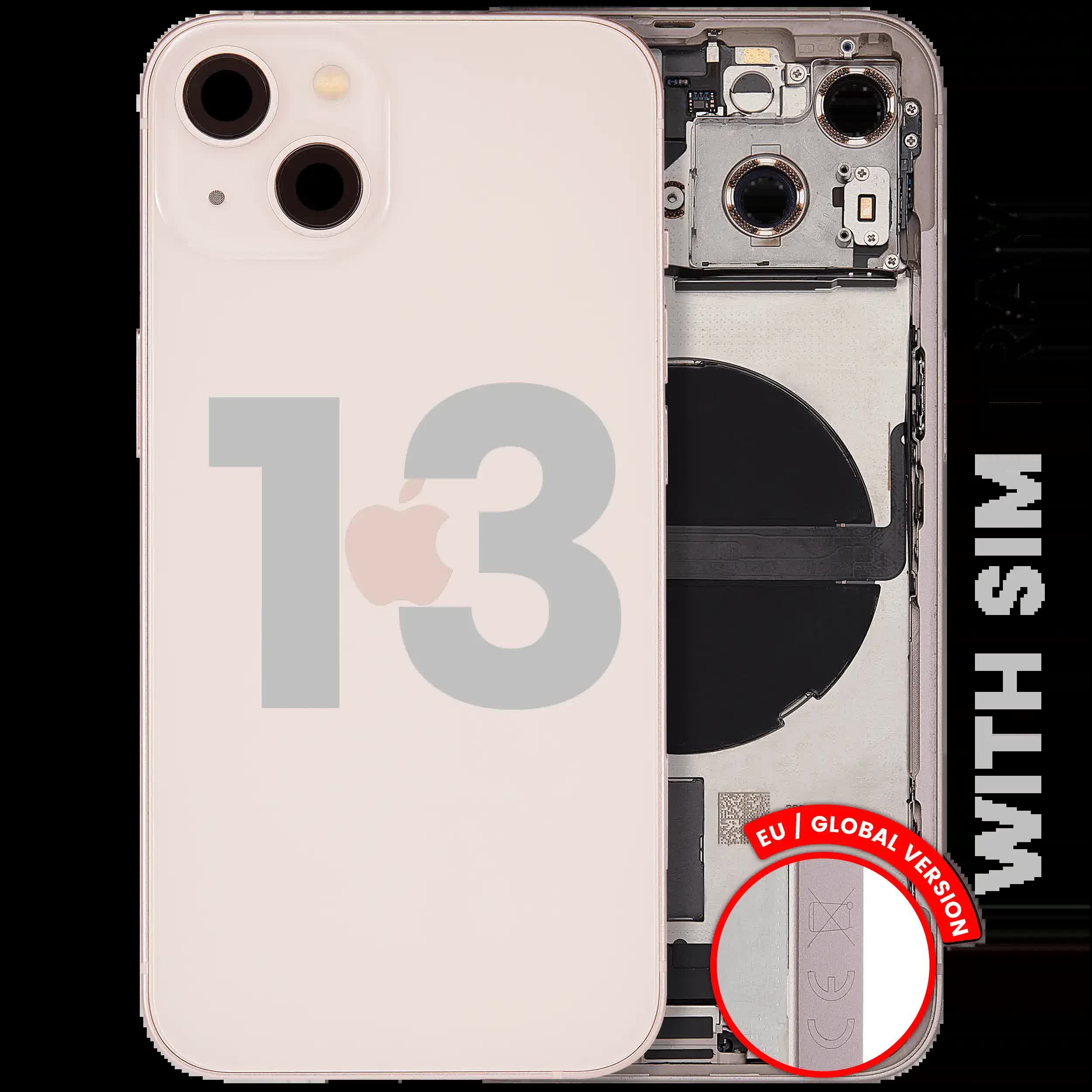 Rückgehäuse mit Ladebuchsen-Flex und Kleinteilen für iPhone 13 (EU / globale Version) (ausgebautes Originalteil: Grade C) (Pink (Rosa))