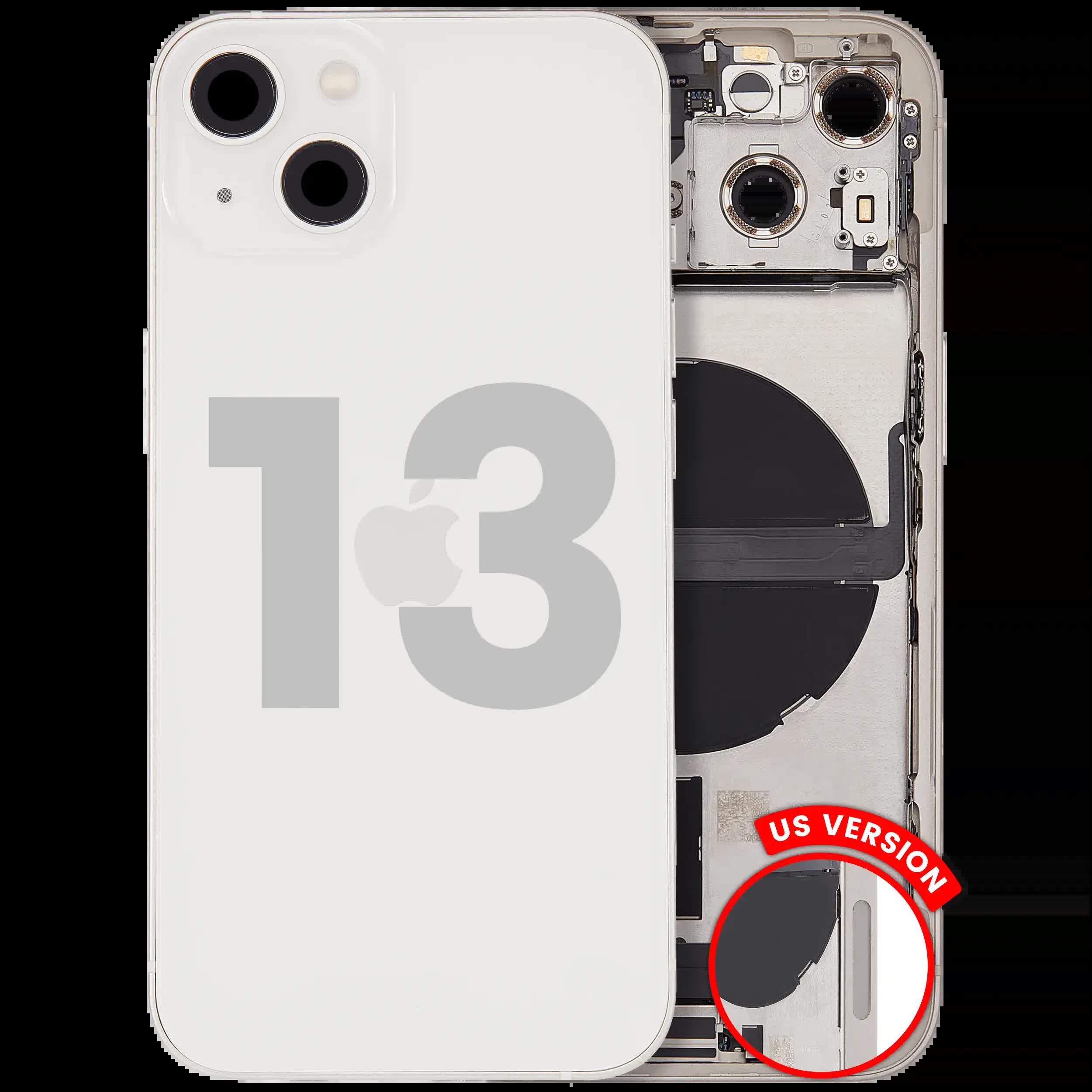 Rückgehäuse mit Ladebuchsen-Flex und Kleinteilen für iPhone 13 (US-Version) (ausgebautes Originalteil: Grade A) (Starlight)